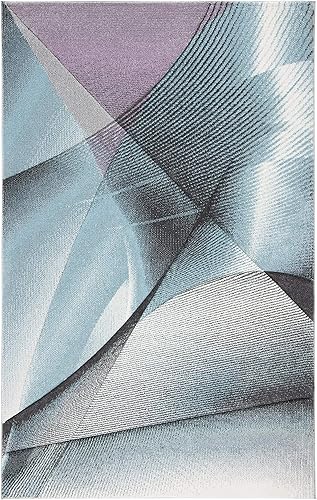 Miniatura 2 de SAFAVIEH Hollywood Collection - Alfombra decorativa de 4 x 6 pies, color gris y azul claro, diseño moderno de mediados de siglo, no desprende pelusa