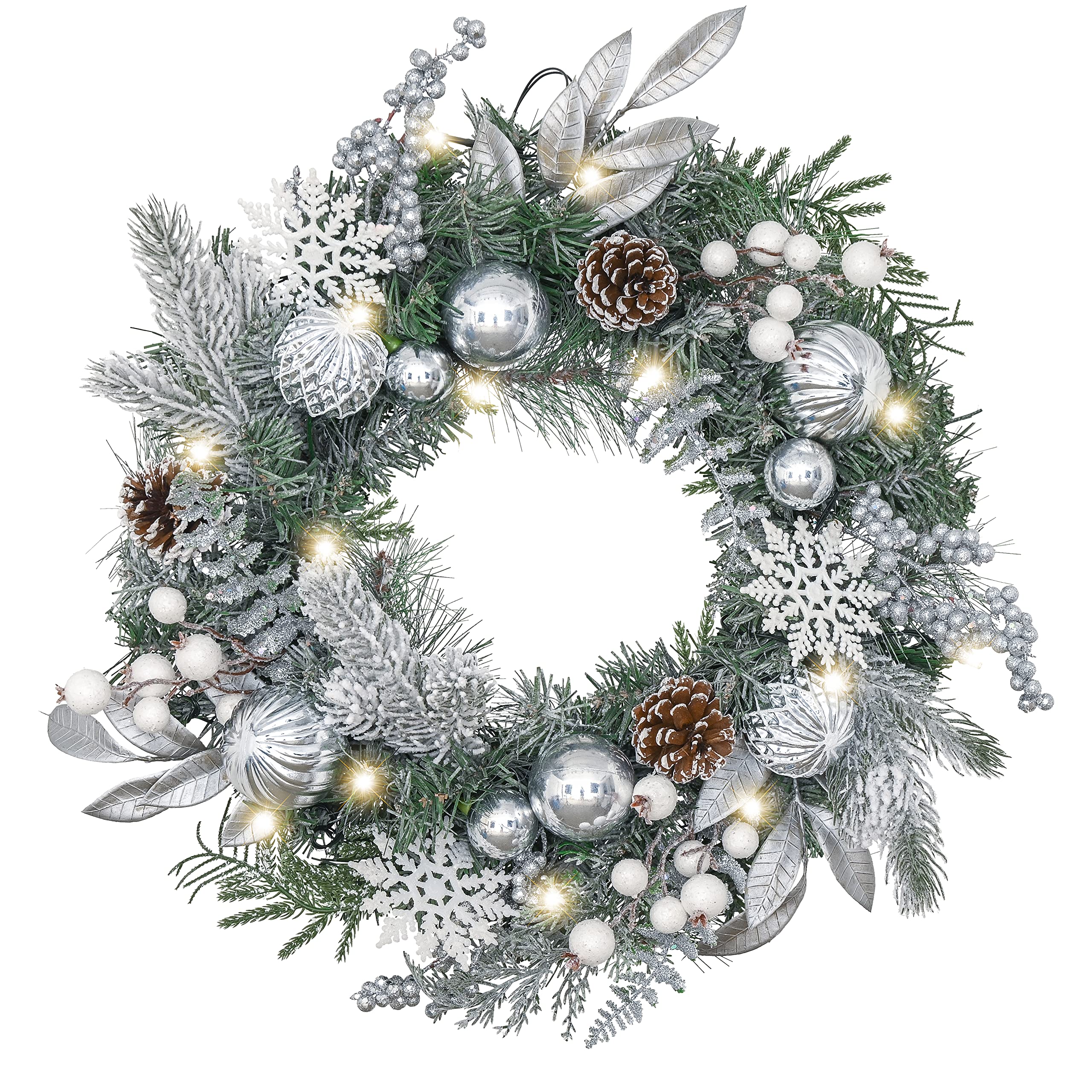 Couronne de Noël Valery Madelyn 46 cm blanc argenté aux finitions élégantes