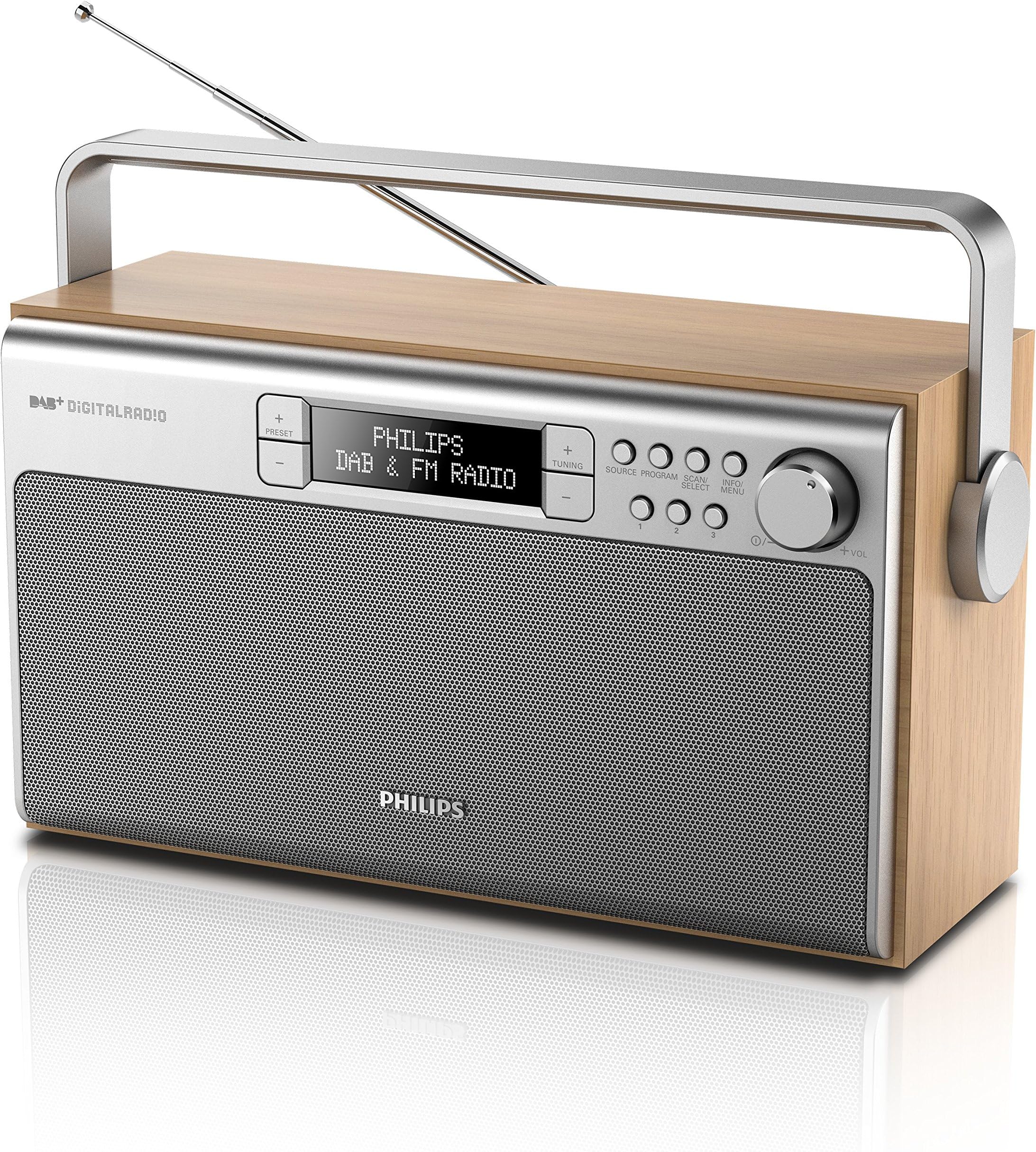 Philips AE5220 Portable Radio with DAB+ (Digital UKW, Battery and Mains Operation, Program Counter, 6 Watt ) - brown/silver
