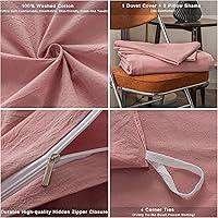 Vista 6 de Janlive - Juego de funda de edredón de algodón lavado, ultra suave 100% algodón, color sólido, funda de edredón con cierre de cremallera - 3 piezas