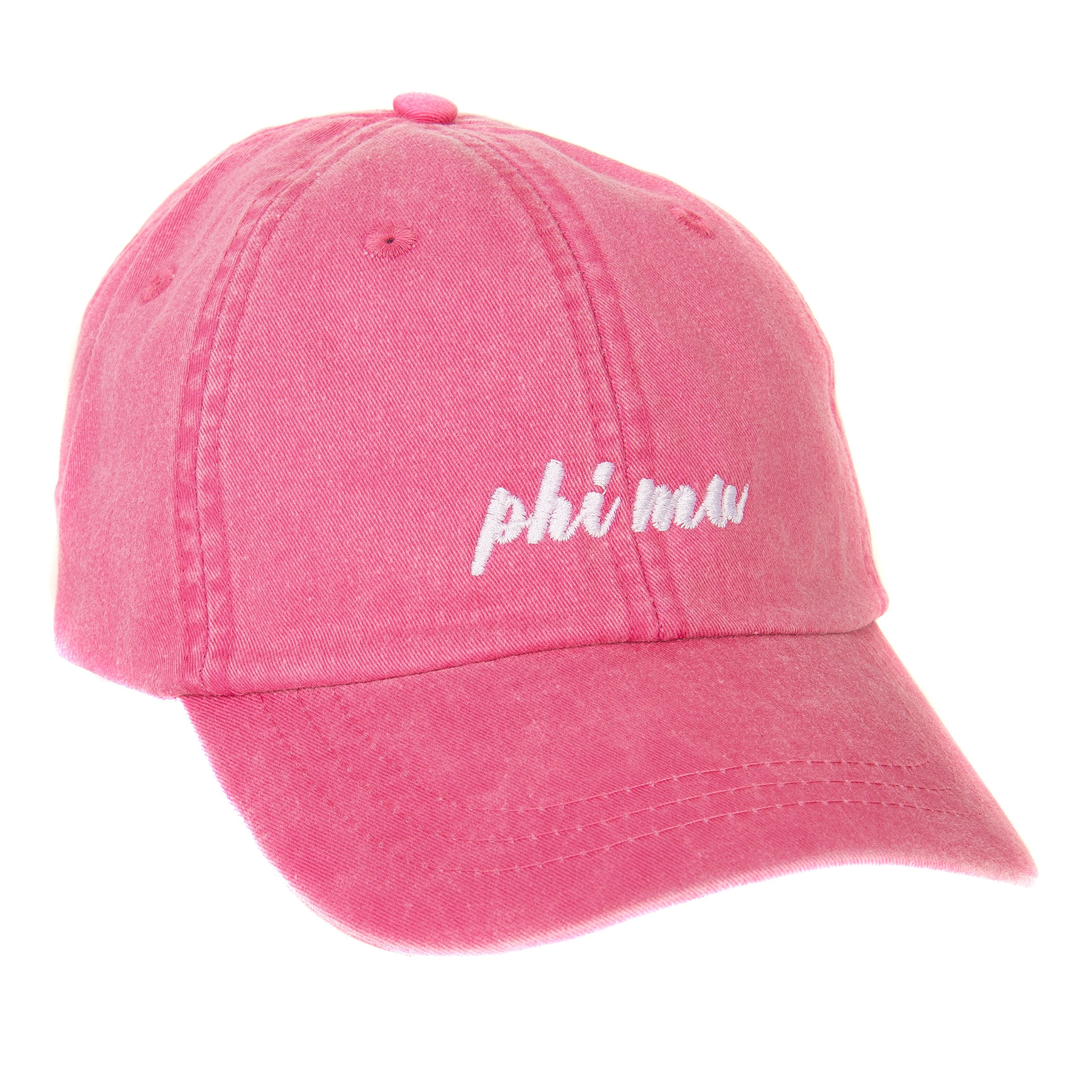 Phi Mu (N) Baseball Hat Cap Cursive Name Font Adjustable Leather Strap