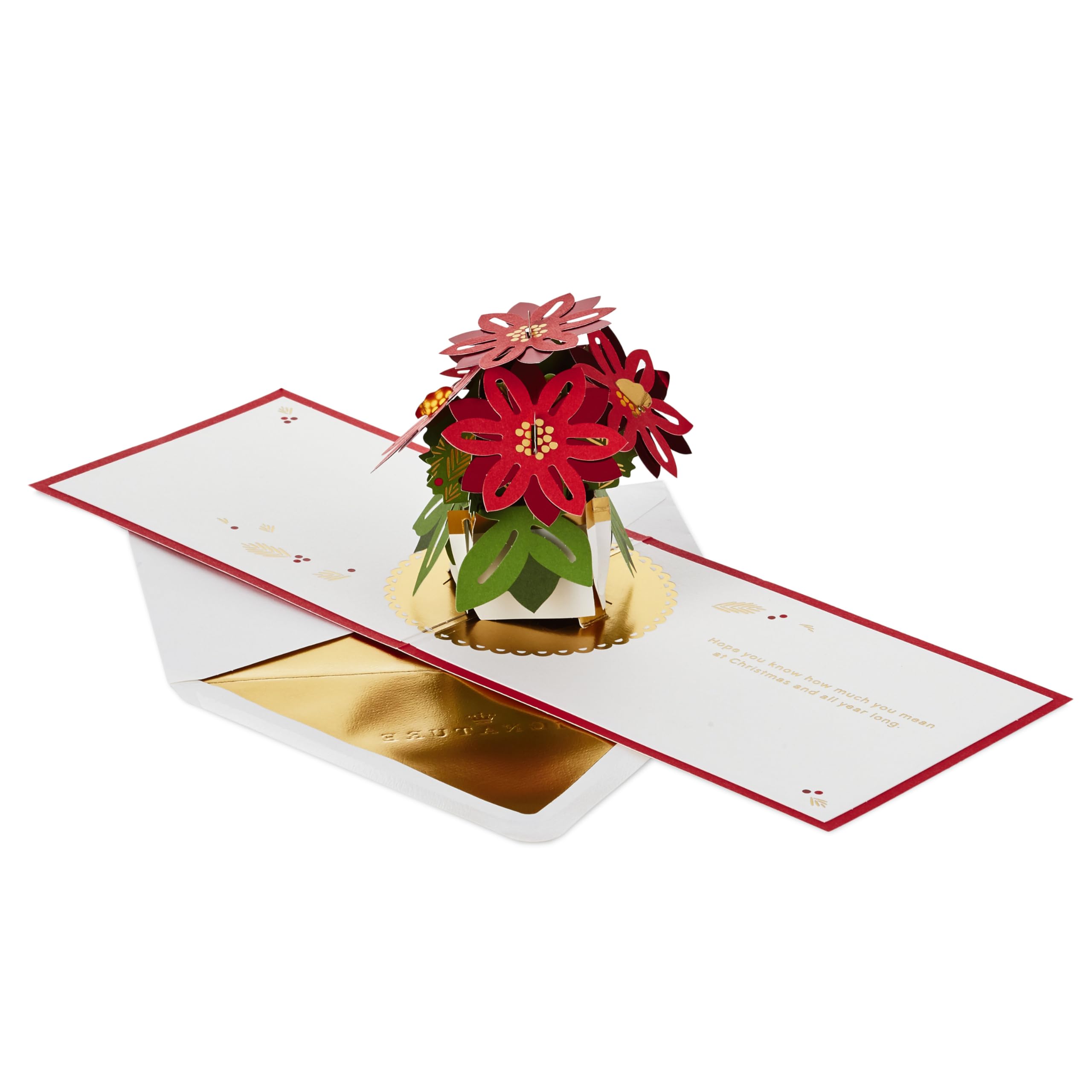 Hallmark Christmas Card, 3D and Pop Up Christmas Card, Poinsetta Flowers, Red Florals, Christmas Foliage, Red, Gold - Image 2
