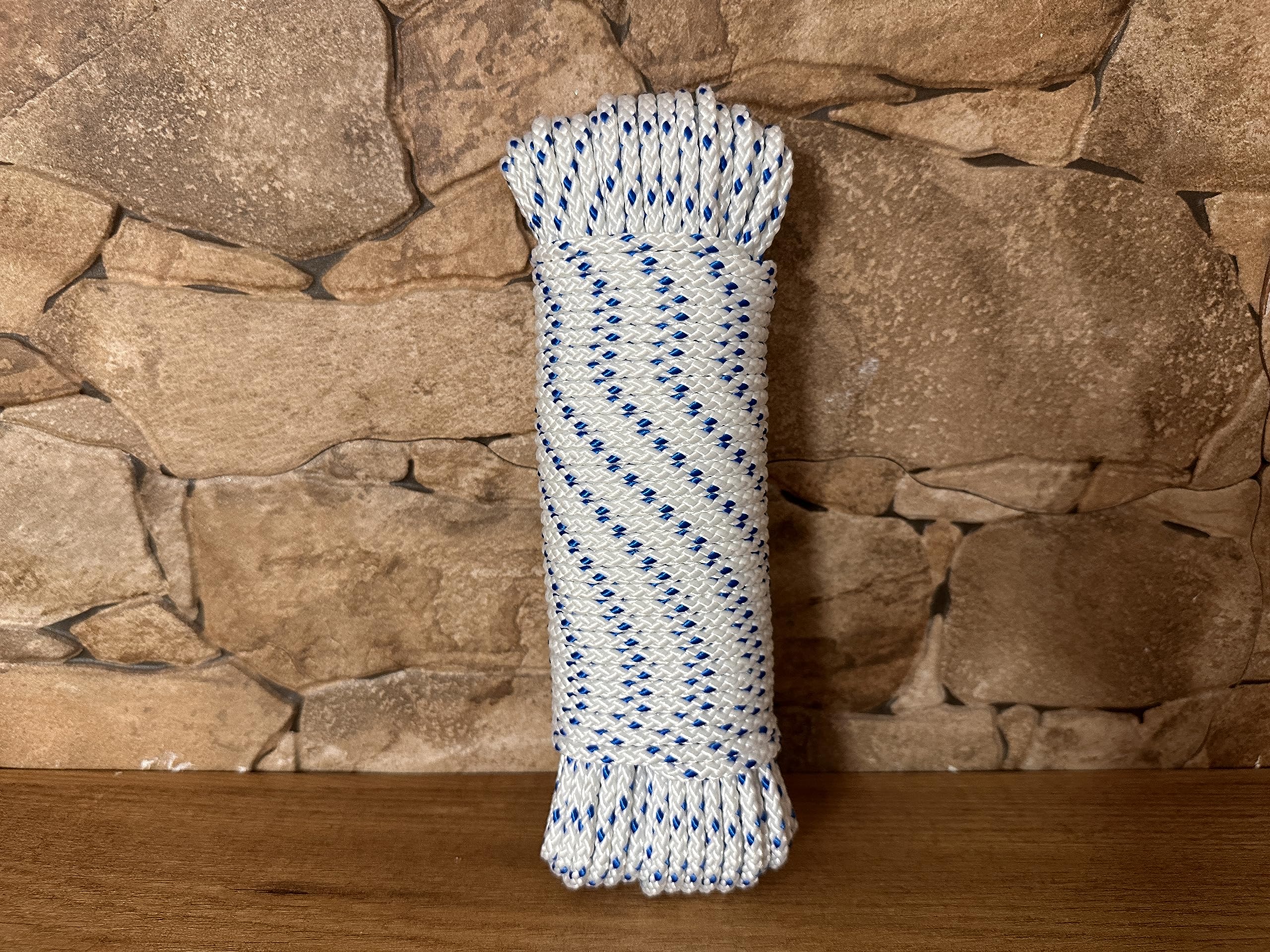 Polyester Rope Cord. Paracord. Braided High-Tenacity Nylon Cord. 5MM * 25M, Made in Spain. White with Blue - Image 4