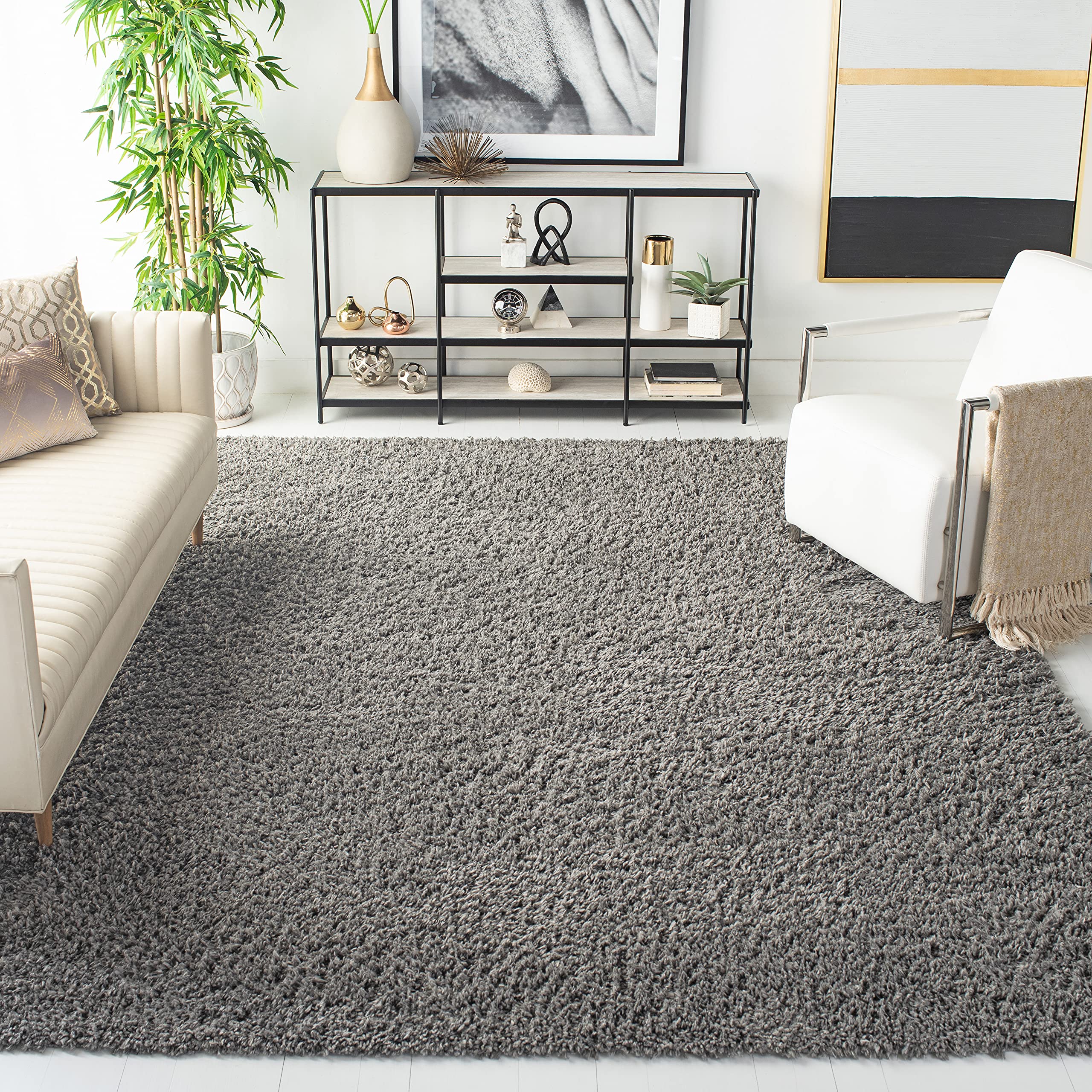 SAFAVIEH Area Rug 8x10 - August Shag Collection - Large - Grey, Solid Pattern, Non-Shedding & Easy Cleaning, Plush Thick Pile, Ideal for Living Room,