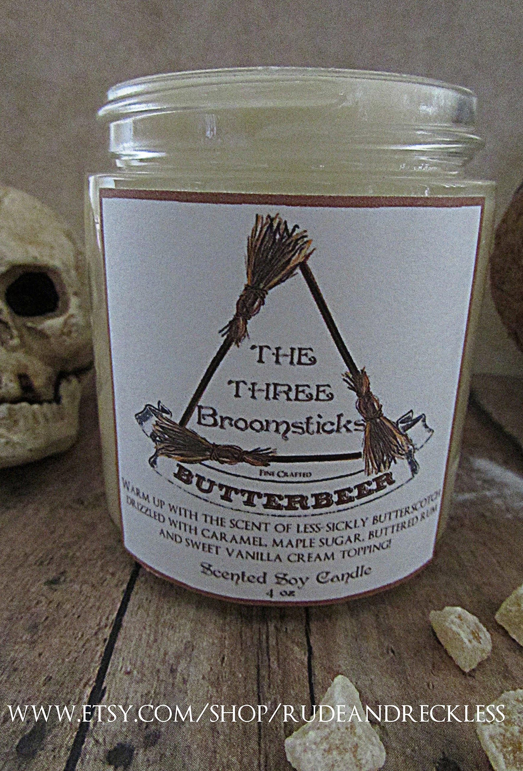 The Three Broomsticks Butterbeer scented 4 oz soy wax candle