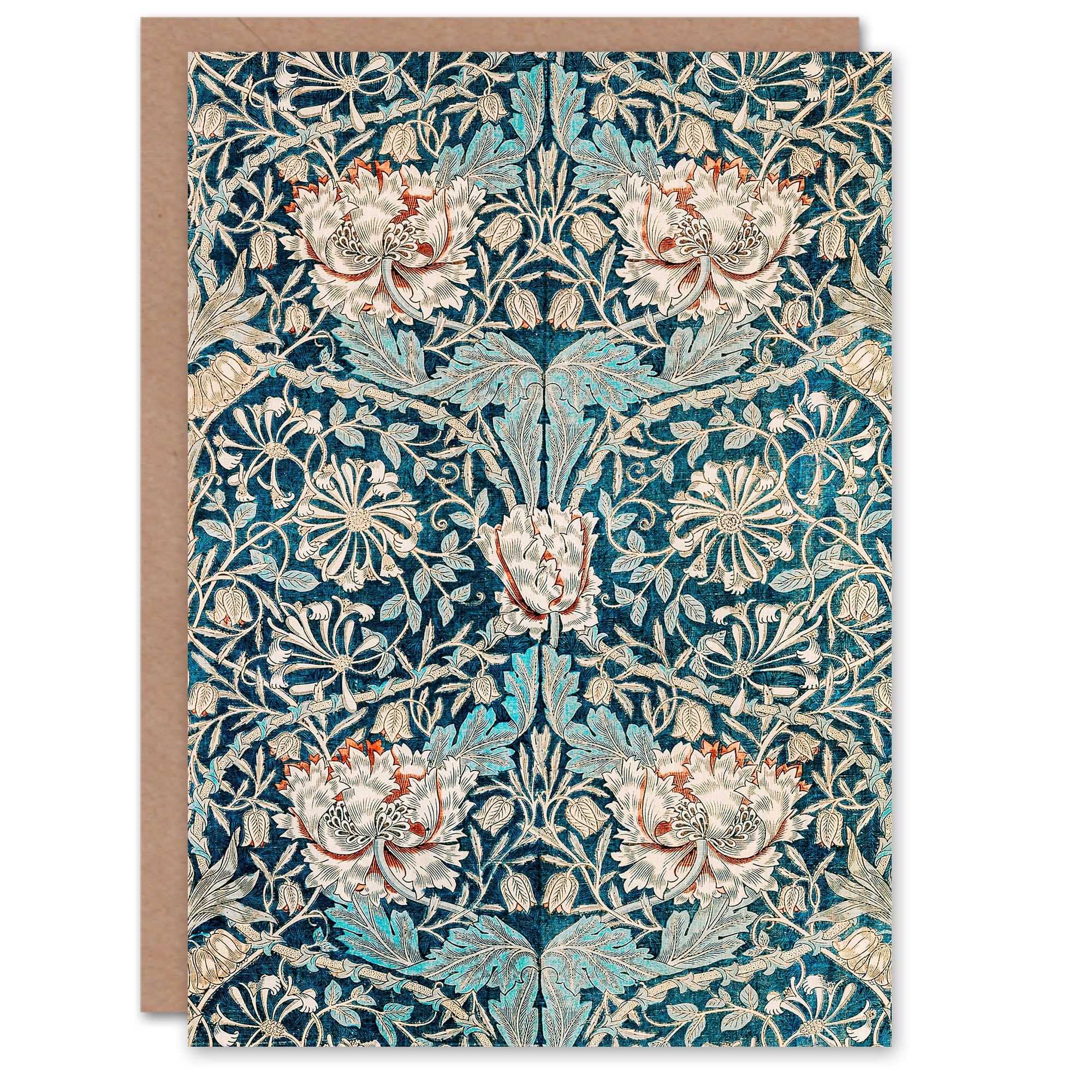 Artery8 William Morris Art Card Honeysuckle Pink Blue Pattern