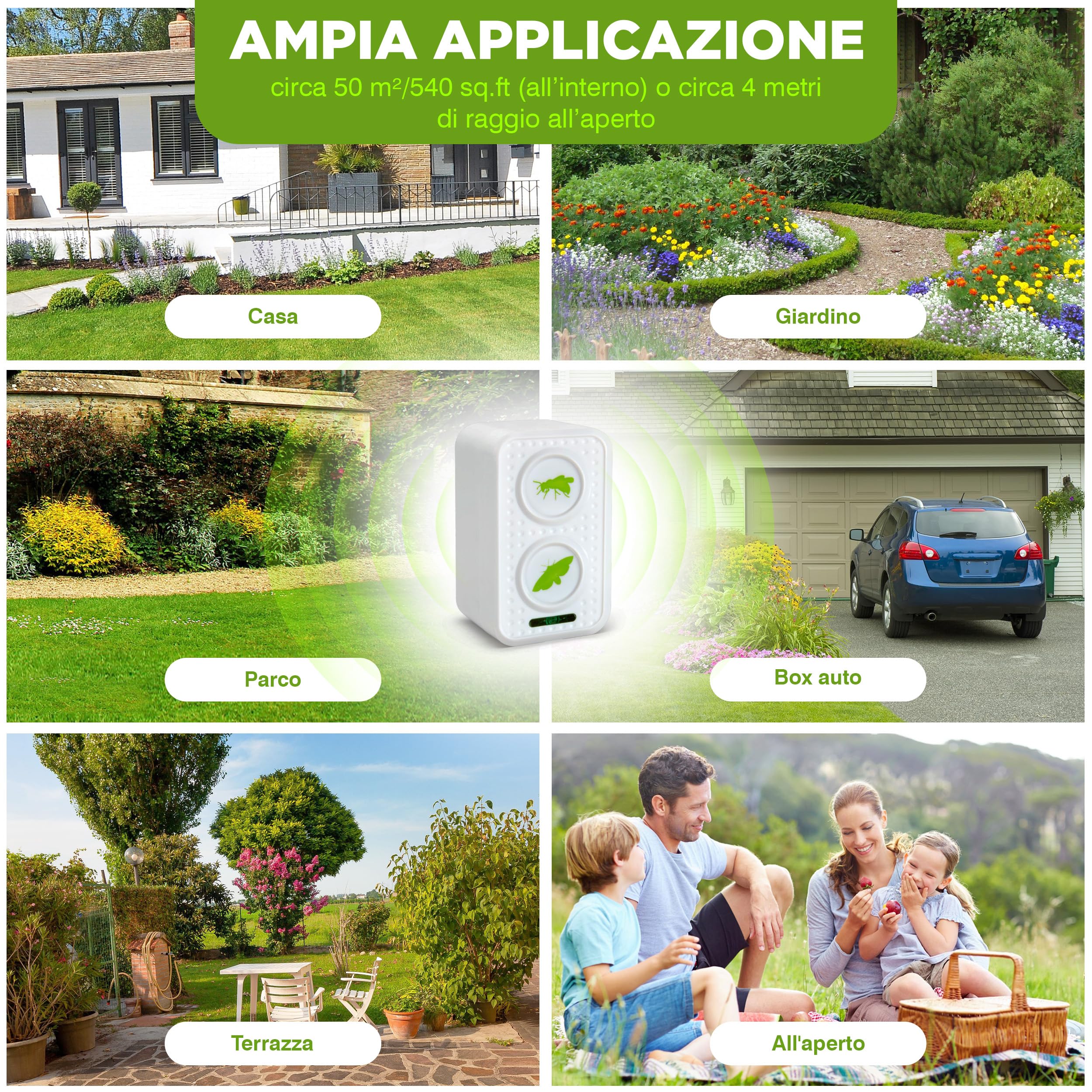 ISOTRONIC Repellente per vespe e falene – protezione naturale contro le vespe con ultrasuoni e frequenza alternata – repellente per falene con un raggio d'azione di 50 m² (1 confezione)
