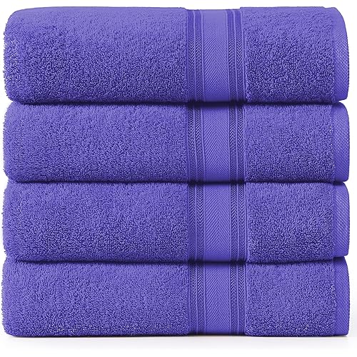 LANE LINEN 100% Cotton 4 Pack Bath Towels Set (30"x60") - Zero Twist, Large Cotton Towels for Bathroom - Quick Dry, Soft & Absorbent Bath Towel Set - Remains Fluffy After Multiple Washes - Blue Irish