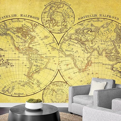 wall26 Adhesivo mural removible para pared, diseño de mapa del mundo naval de Sepia antigua, globo, ilustraciones internacionales, arte moderno,