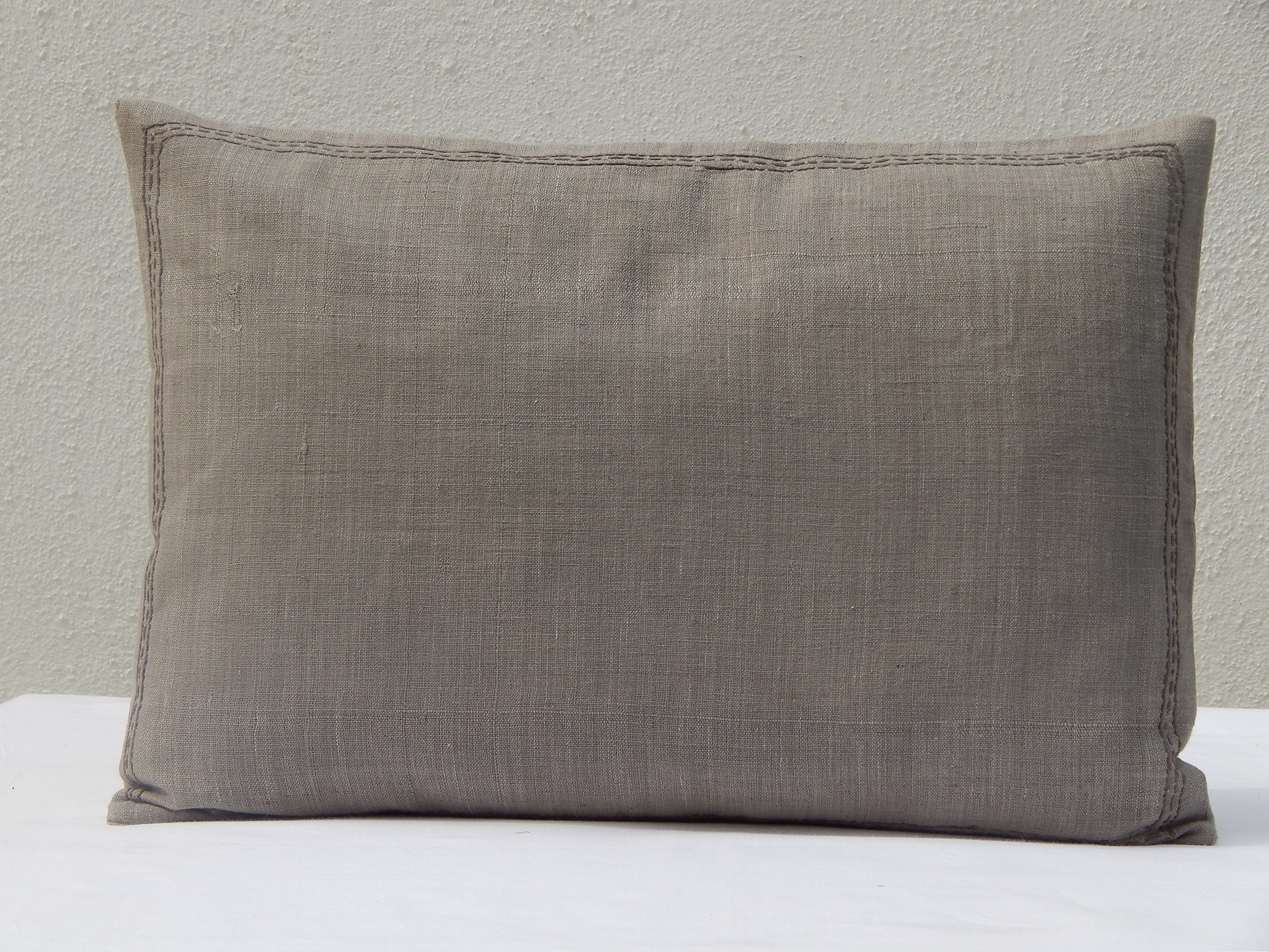 Gitika Goyal Home Khadi Chikanwork Cushion Cover Border Design, 16 x 12, Grey