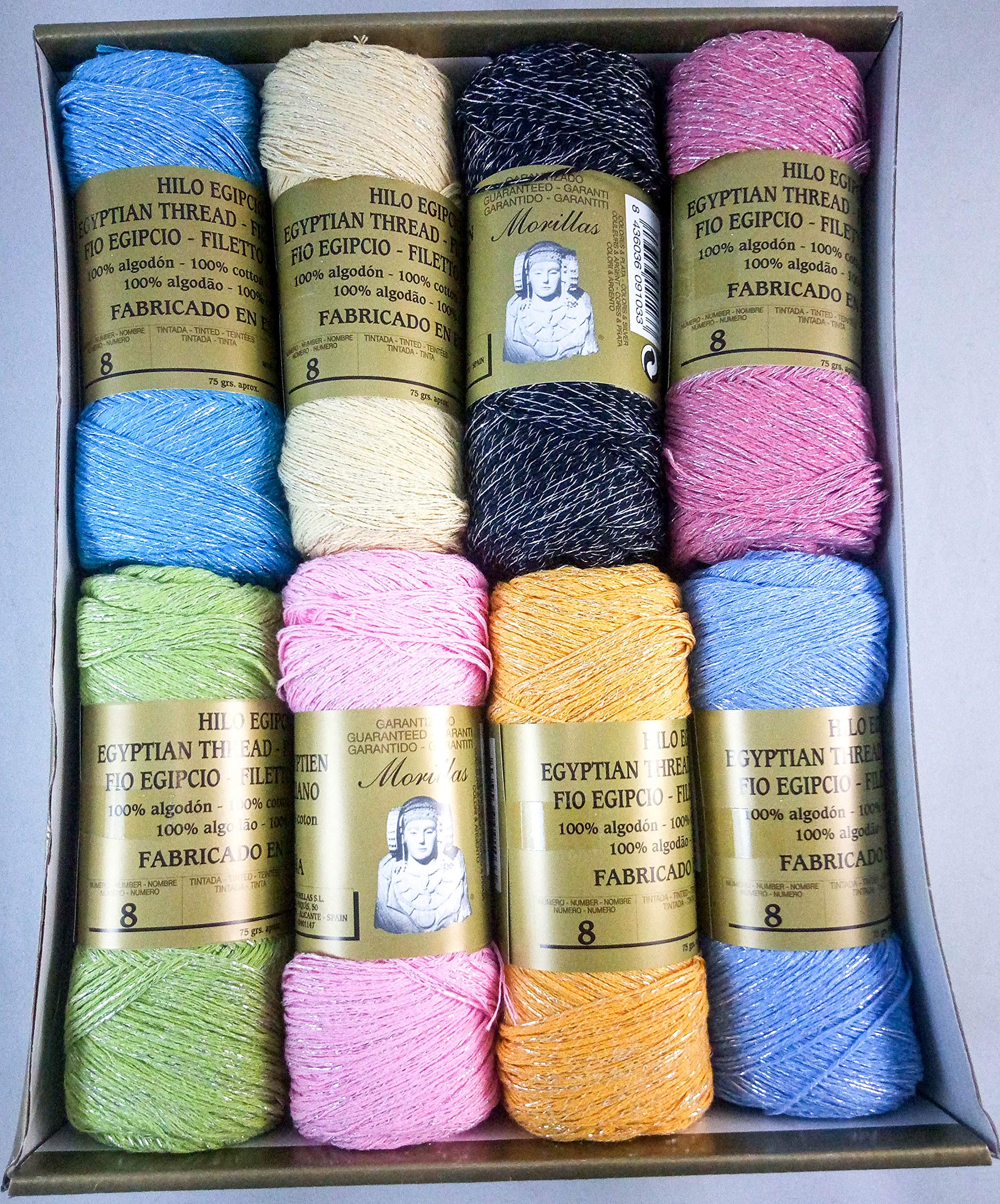 ▷ Confezione da 16 filati di zepelines in 8 colori & argento (100% cotone + filo metallico sottile) per lavorare a maglia o all'uncinetto con una finitura elegante.