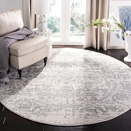 SAFAVIEH Madison Collection MAD603G Alfombra, medallón de copo de nieve oriental, 1.22 m, redonda, plateadamarfil envejecida, no desprende pelusa,