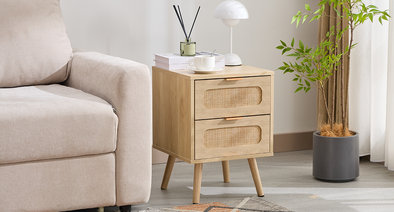 Amazon.com: HOPUBUY Nightstands Set of 2 with Rattan Drawer