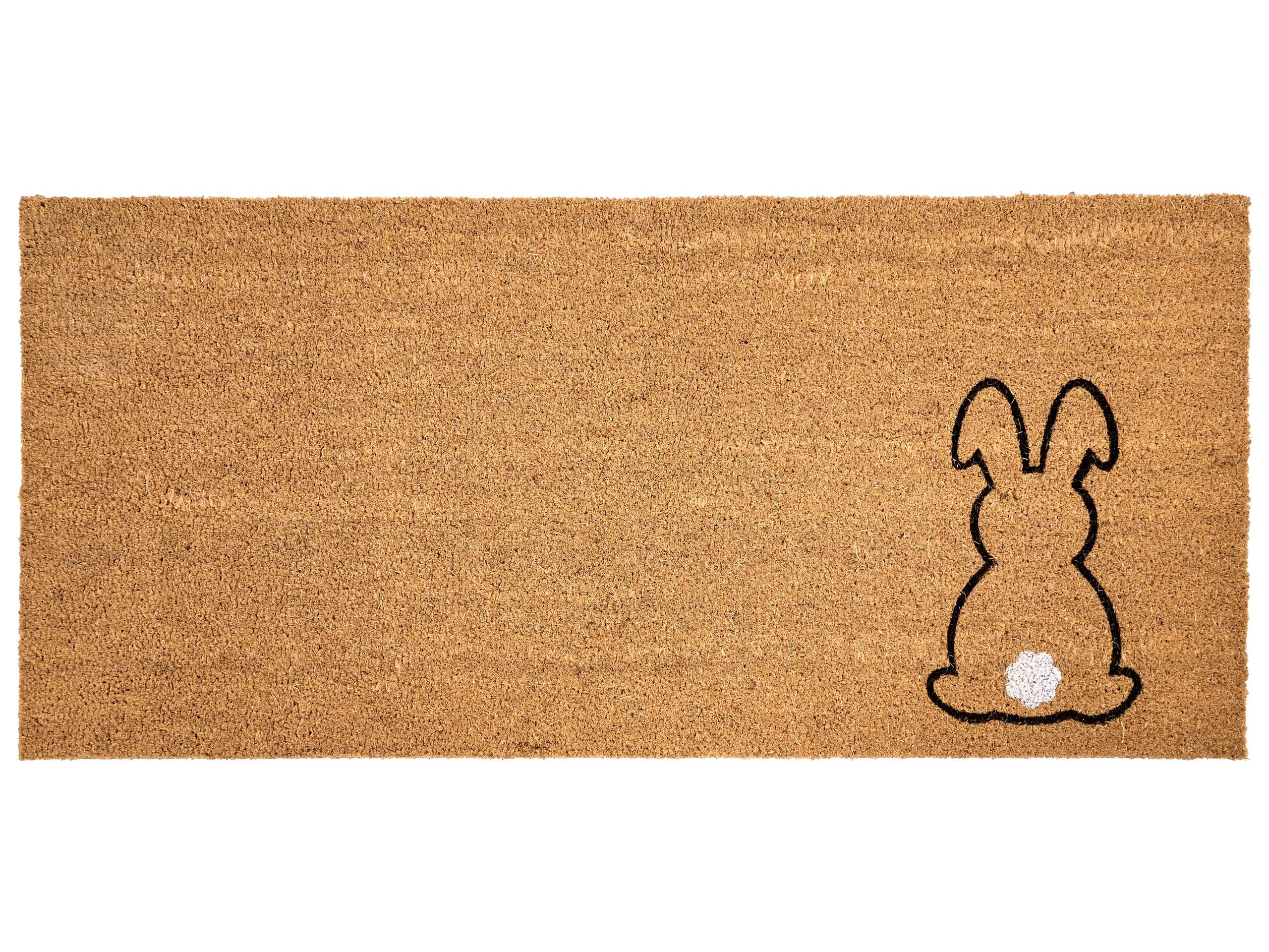 Beliani Paillasson en Fibre de Coco 55 x 120 cm Antidérapant Dessous en PVC Motif Lapin Naturel Lingayen
