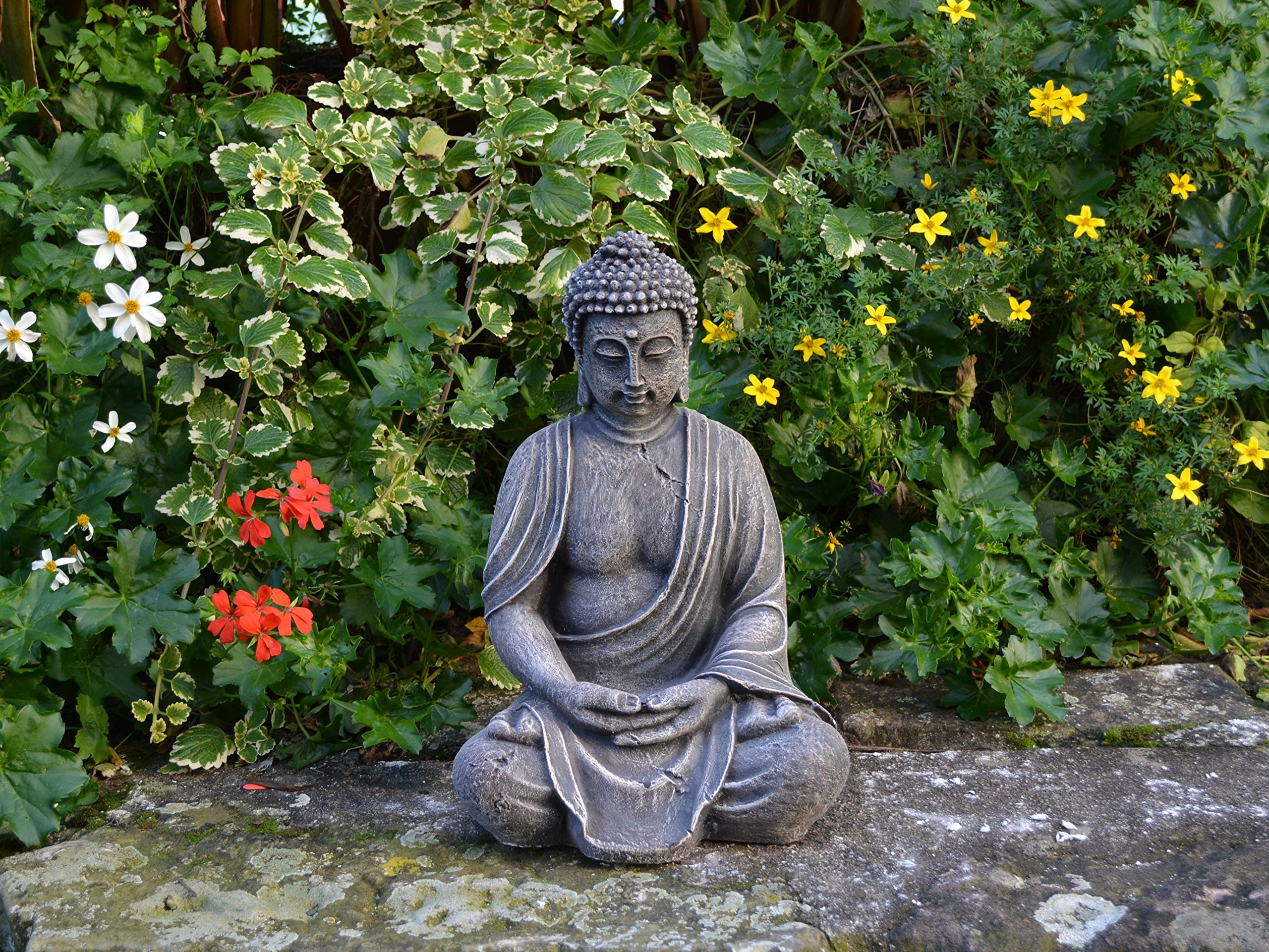 gartendekoparadies.de Figure de Pierre Massive Bouddha en Pierre reconstituée, résistant au Gel (Multicolore)