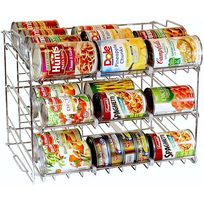DecoBros stackable chrome can rack organizer holding up to 36 cans for pantry organization