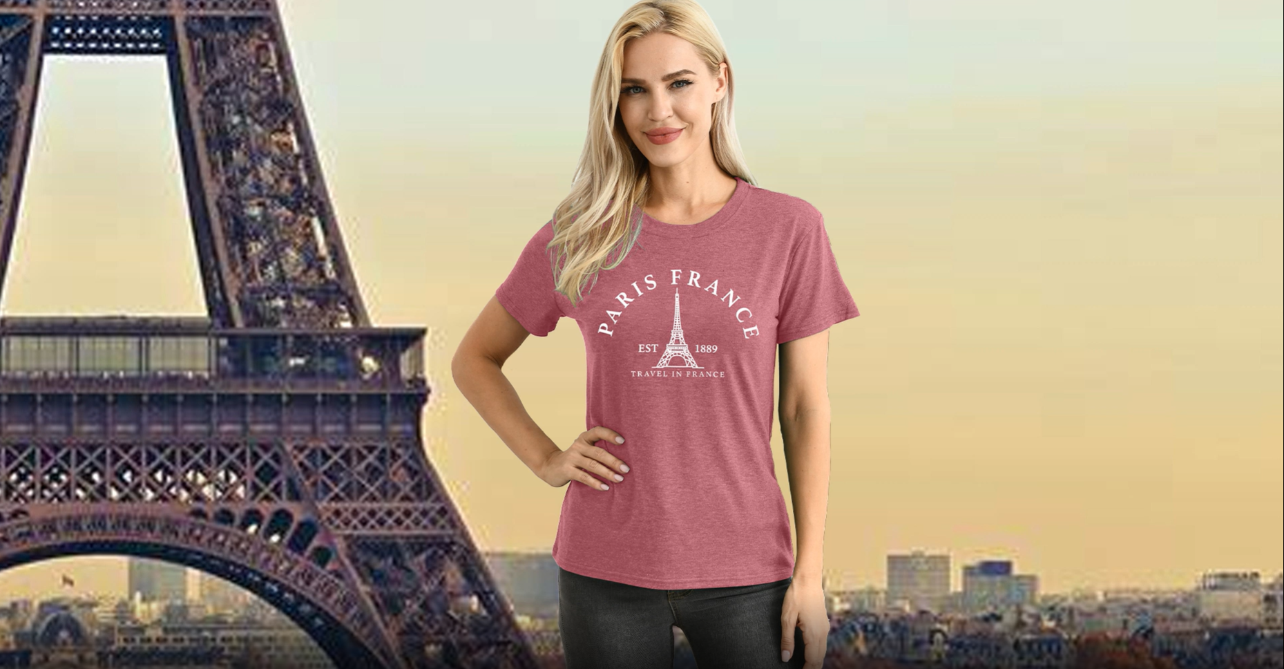 Maglietta Donna Paris Travel Con Torre Eiffel - Tee Bonjour, Morbida Misto Rayon, Vestibilità Rilassata, 5 Taglie S-2XL