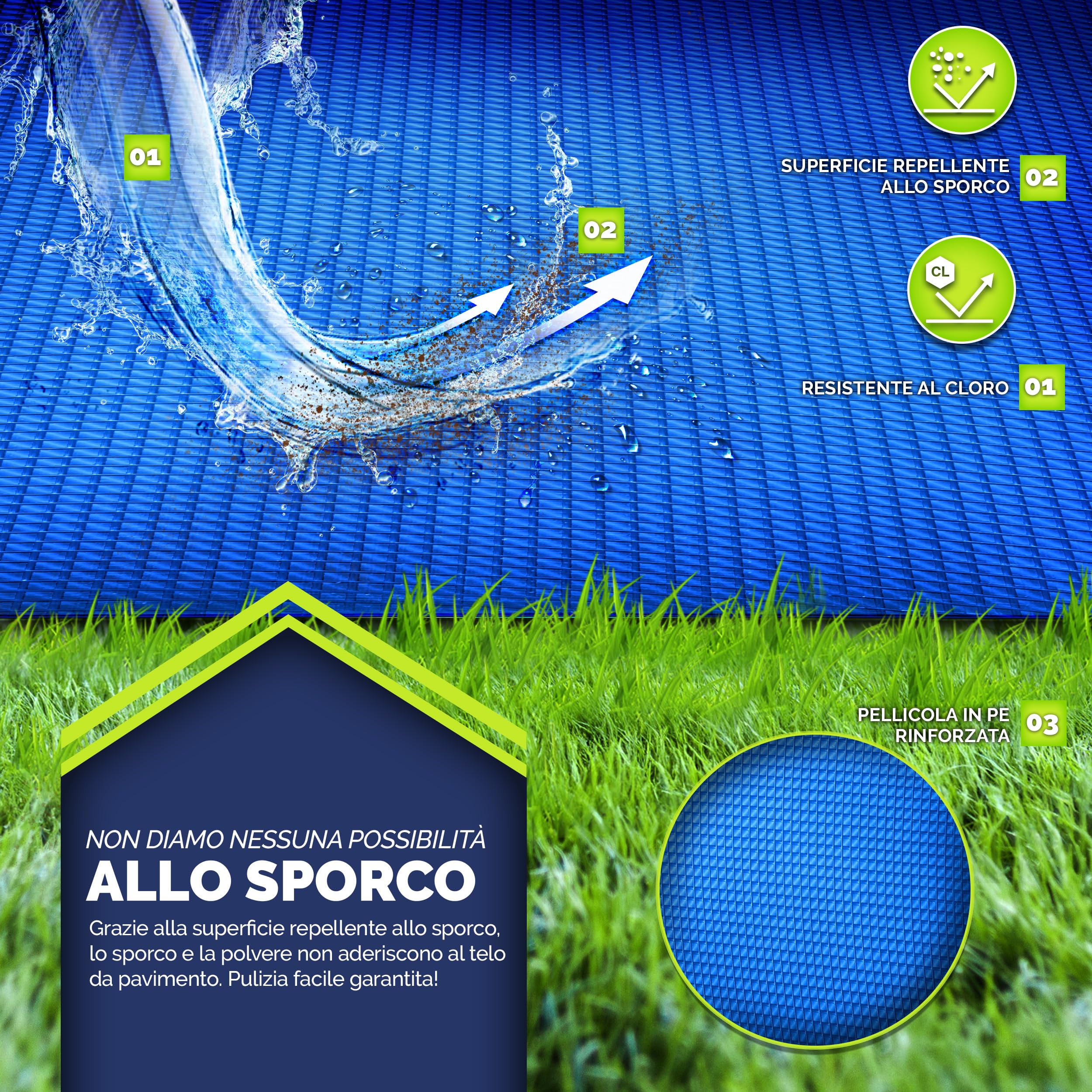 tillvex® Telo di copertura per piscina di alta qualità, 488 x 488 cm, quadrato fino a Ø 457 cm | Telone protettivo per il pavimento, 250 g/m², resistente ai raggi UV, resistente agli strappi
