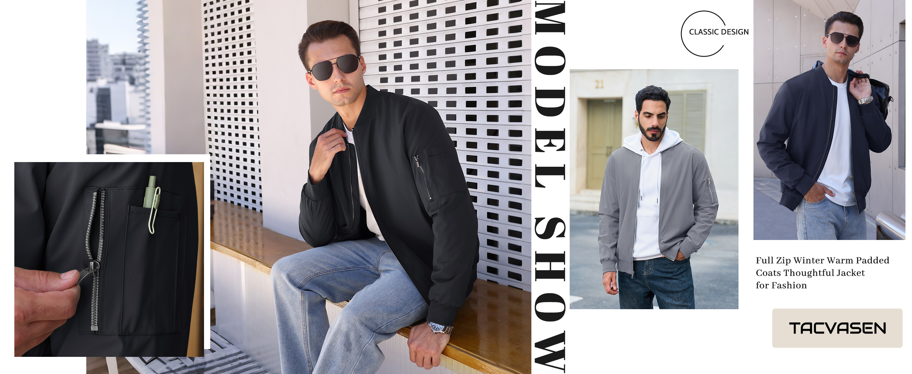 TACVASEN Bomber Jacket Men Full Zip Winter Jackets for Men Fleece