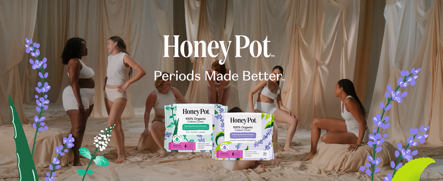 The Honey Pot Company - Herbal Pads for Women - Overnight w/Wings - Infused w/Essential Oils for Cooling Effect & Organic Cotton Cover - Feminine Care - 12 ct