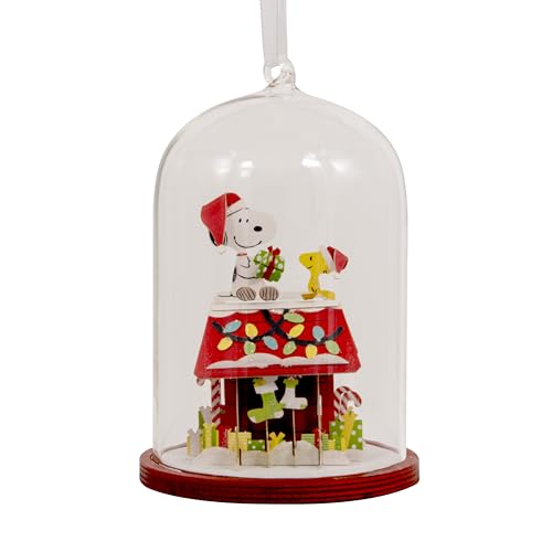 Hallmark Peanuts Snoopy's Doghouse Cloche Christmas Ornament, Glass and Paper, Gifts for...