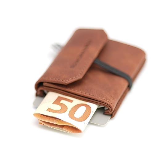 Space Wallet 2.0 Portafoglio Compatto In Vera Pelle – Con Tasca Portamonete E Laccio Elastico, Sottile E Leggero, 5,5x7 Cm, Surfer Grey - 2