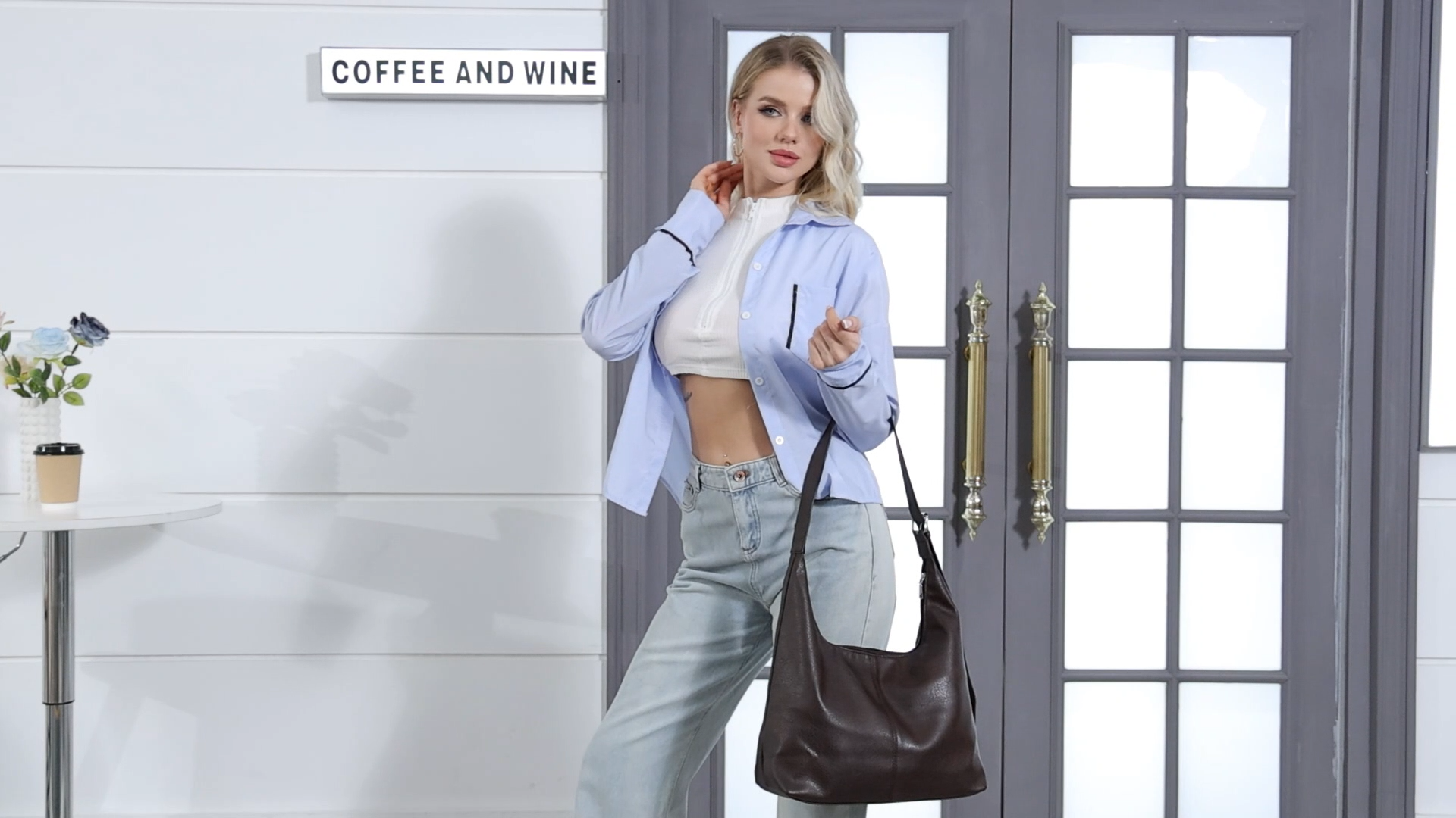 Bolso Hobo grande para mujer de cuero vegano miniatura 7