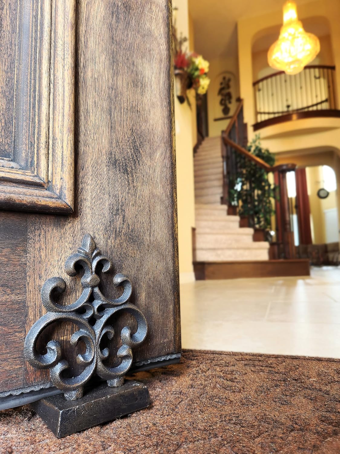 Antique Black Cast Iron Fleur De Lis Door Stopper