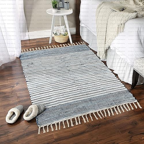 Miniatura 8 de Handmade Cotton Rag Rug 24x36''  2x3' Multicolor Area Rugs- Hand Woven Washable & Reversible for Living Room Kitchen Entryway Throw Rug with Tassel