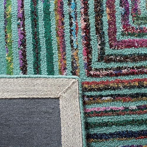 Miniatura 3 de SAFAVIEH Nantucket Collection - Alfombra decorativa de 2 x 3 pies, color verde azulado, hecha a mano, de algodón y lana abstractos, ideal para zonas