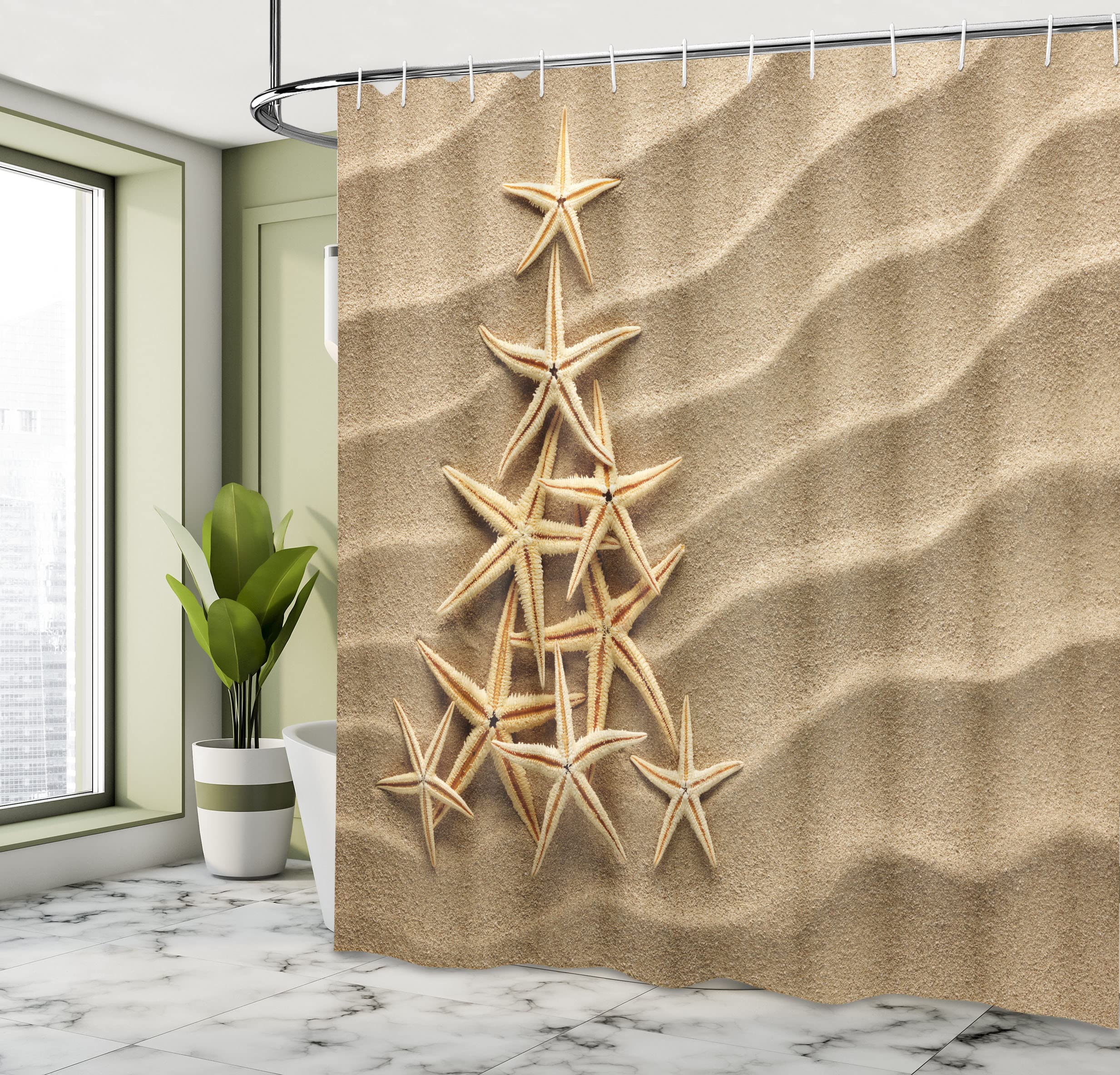 ABAKUHAUS Starfish Shower Curtain, Christmas Tree from Shells on the Sand Maritime Summer Coast Holiday Vacation - Image 4