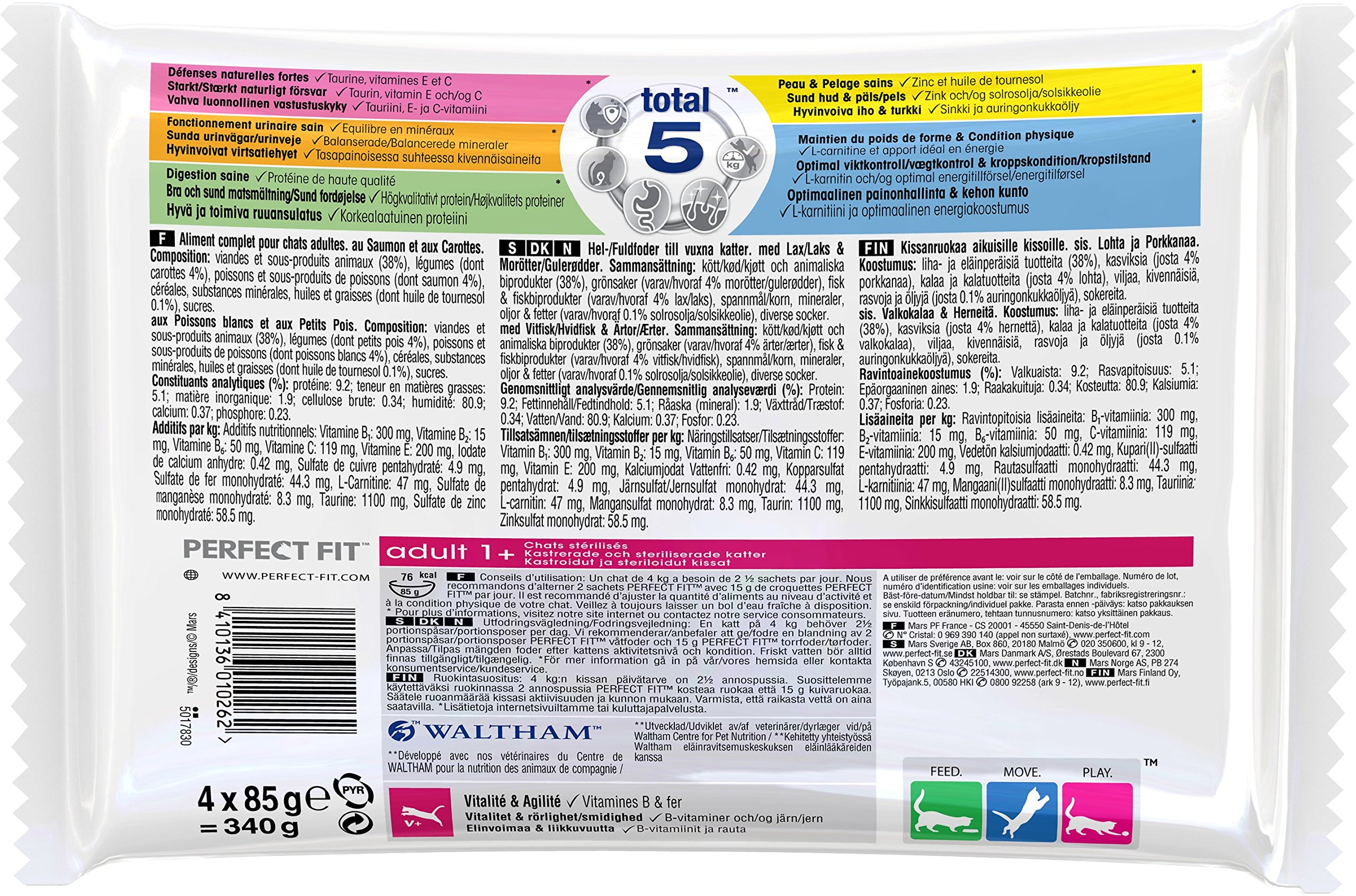 PERFECT FIT Sachets fraîcheur pour Chat Adulte stérilisé, en Sauce aux poissons, 52 sachets repas de 85g