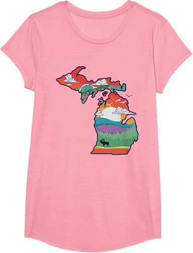 Miniatura 26 de Michigan Outside Vintage Nature Illustration Artistic T-Shirt Slate Grey,White,Baby Blue,Red,Silver Grey,Dark Green,Kelly Green,Olive Green,Lemon