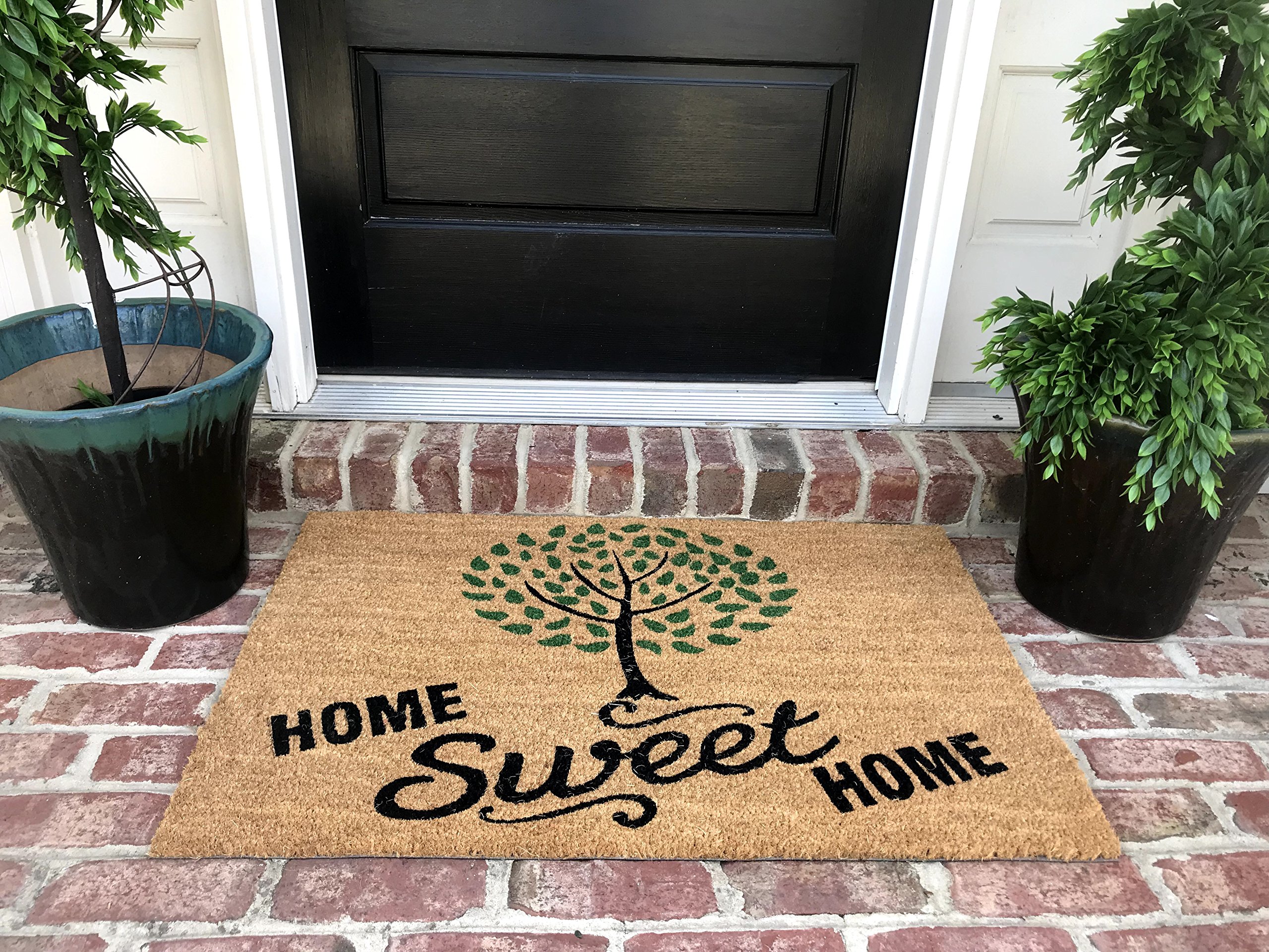THM Mats Natural Coir Doormat (36" L X 24" W, Tree & Home Sweet Home)