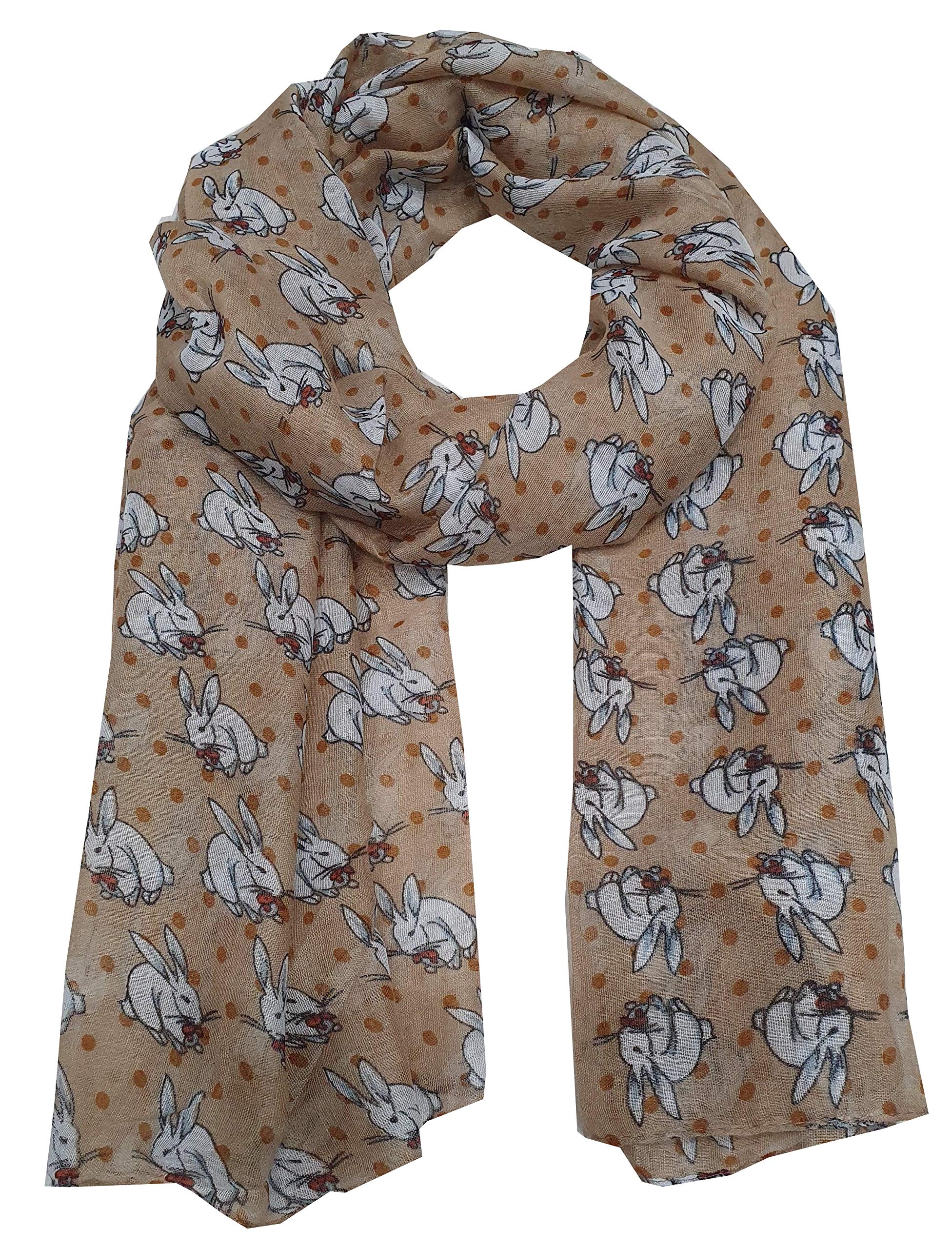 World Of Shawls Women's Beige Colorful Long Soft And Warm Bunny Rabbit Print Scarf Sarong (Beige)