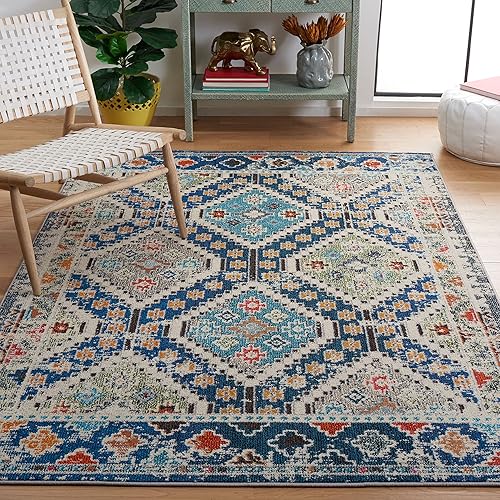 Vista 15 de Safavieh Madison Collection MAD418F - Alfombra de área con diamantes, Polipropileno, Azul Oscuro/Amarillo