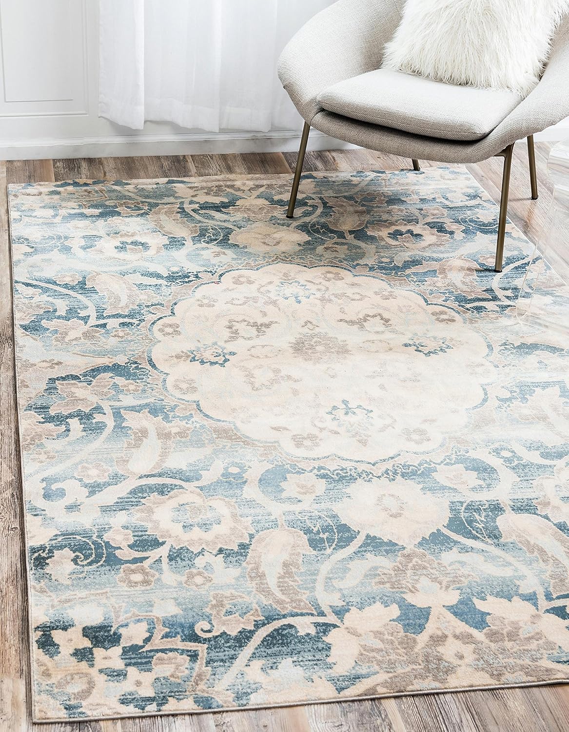Unique Loom Paris Collection Pastel Tones Traditional Distressed Blue Area Rug (10