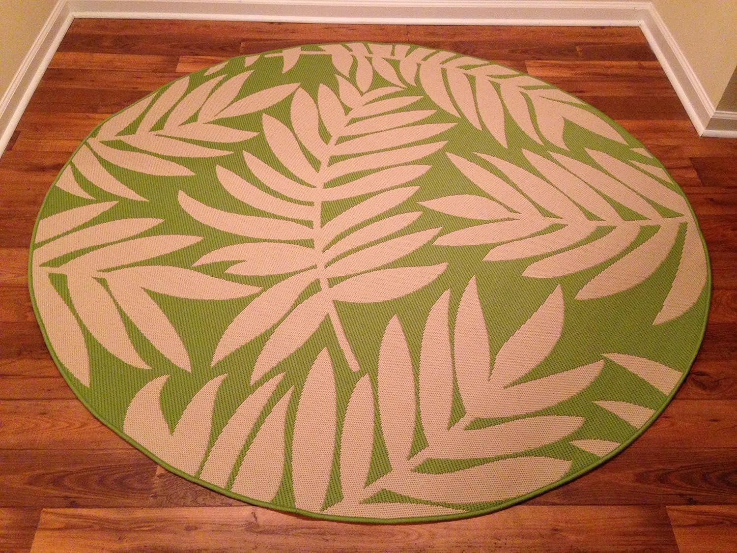 6'7" Round Indoor Outdoor Area Rug Beige Green Pool Patio