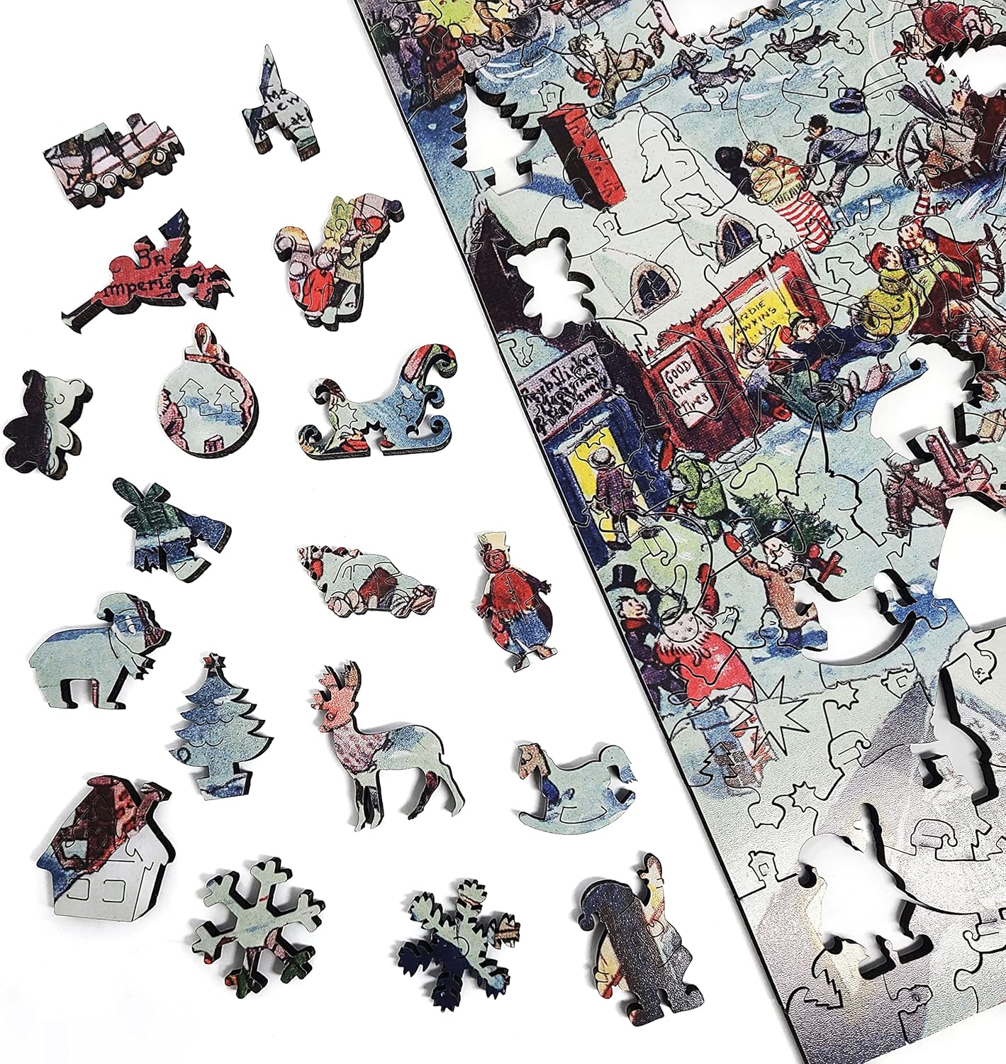 Large Format Wooden Puzzle for Seniors and Adults with Uniquely Shaped Pieces - Made in The USA by FoxSmartBox - 230 Pieces - Christmas eve at Yapp's Crossing