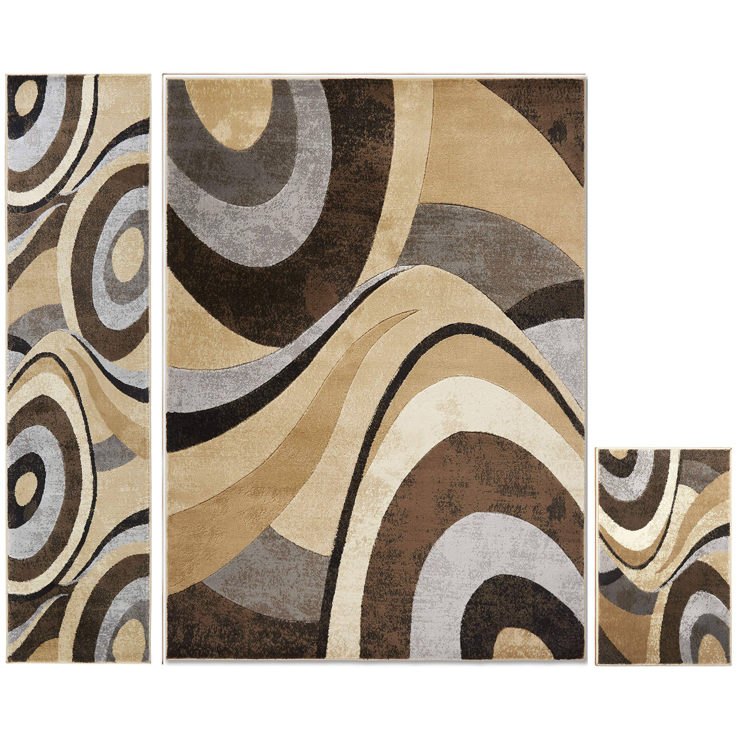 Home Dynamix Tribeca Slade Modern Area Rug, Abstract Brown/Gray 3 Piece Set