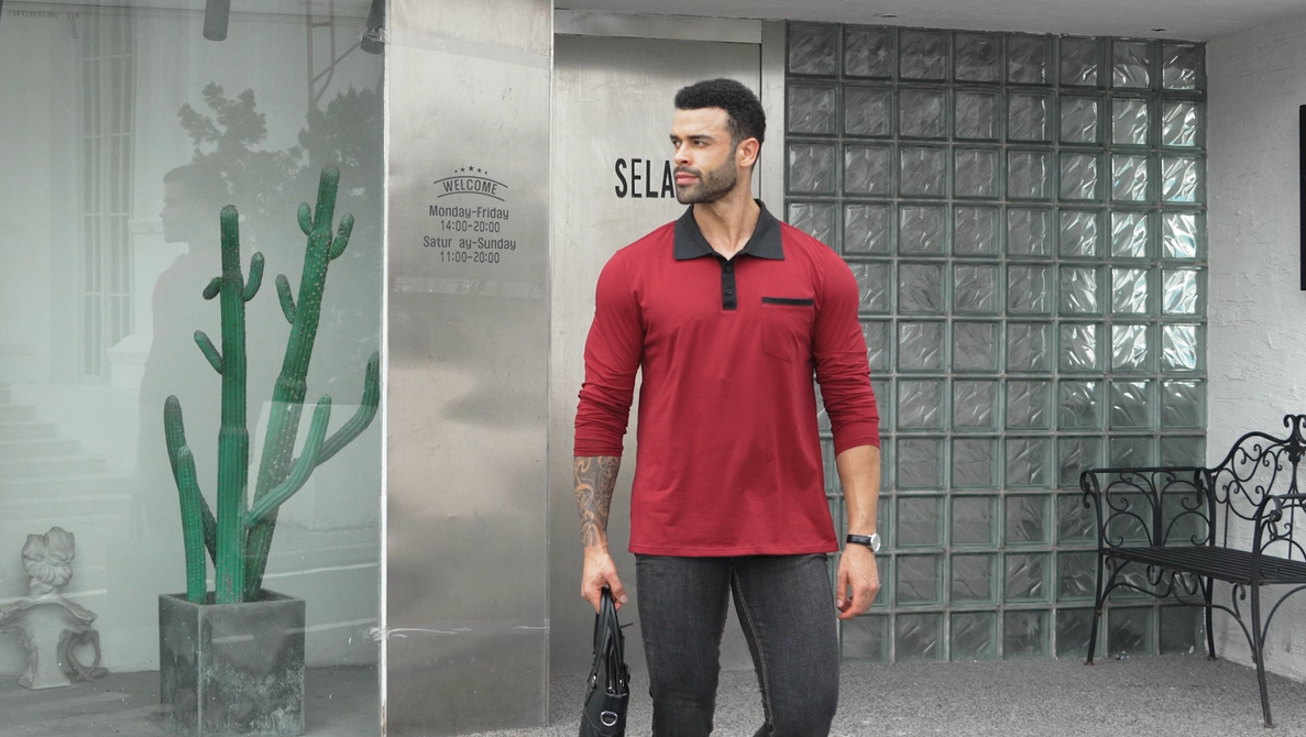 Camisetas Polo informales para hombre de manga larga, camisa clásica con botones y bolsillo, de algodón miniatura 7