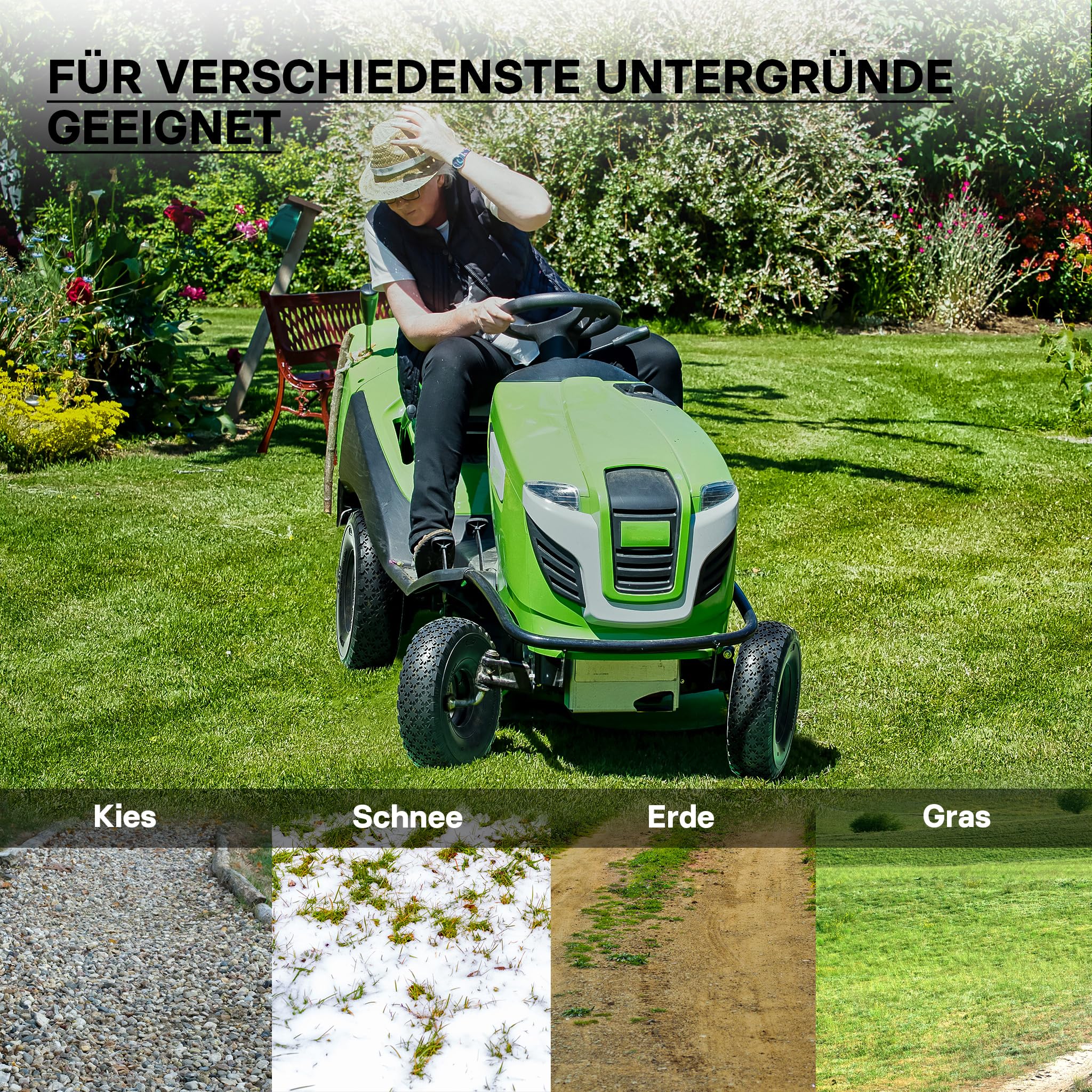 Wiltec Reifen für den Aufsitzmäher 11x4.00-4 4pr mit Schlauch und Winkelventil Komplettrad Rasentraktor