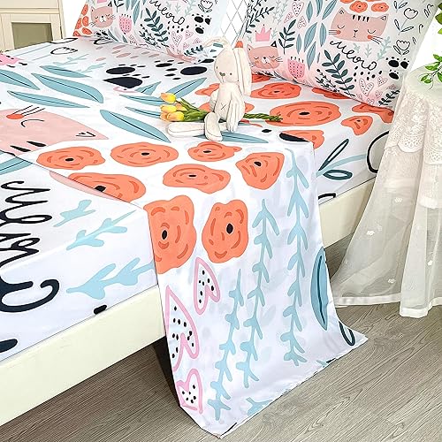 Miniatura 4 de CVHOUSE - Sábana bajera ajustable de gato, tamaño Queen, juego de sábanas de dibujos animados para niños y adolescentes, juego de ropa de cama