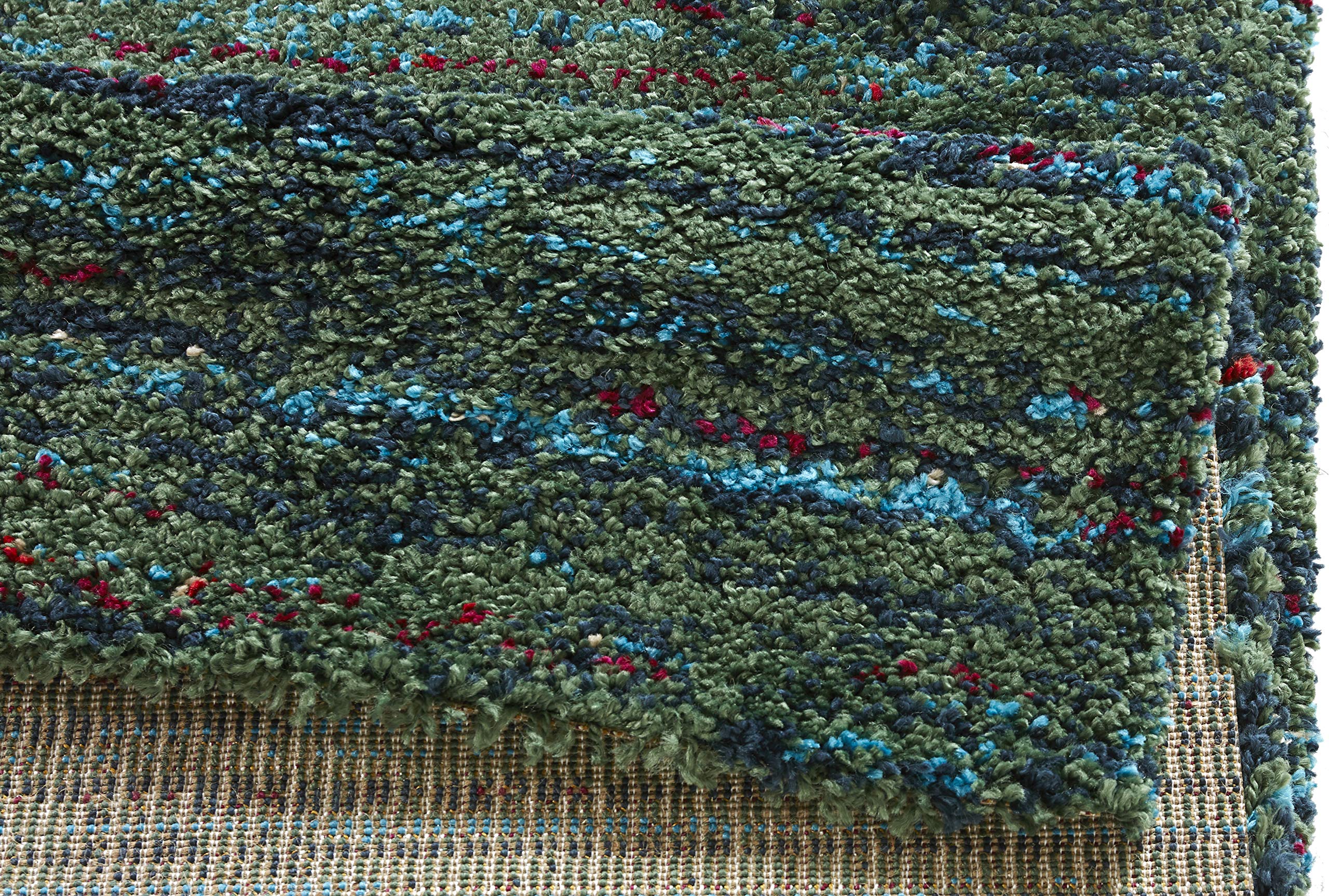 Chic Tapis de Salon, à Poils Longs, Doux et Moelleux, Shaggy Flokati, bohème, Motif à Rayures chiné, pour Chambre d'enfant, Chambre à Coucher, Cuisine, Couloir, Vert, 160 x 230 cm