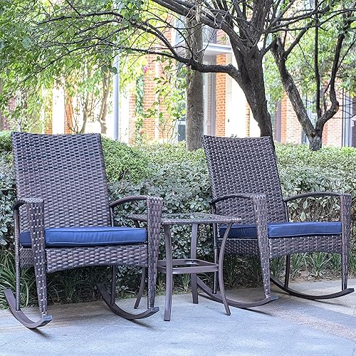 Juego de muebles de mimbre de 3 piezas sillas mecedoras de mimbre para exteriores juego de bistró sillas de ratán juego de muebles de patio para