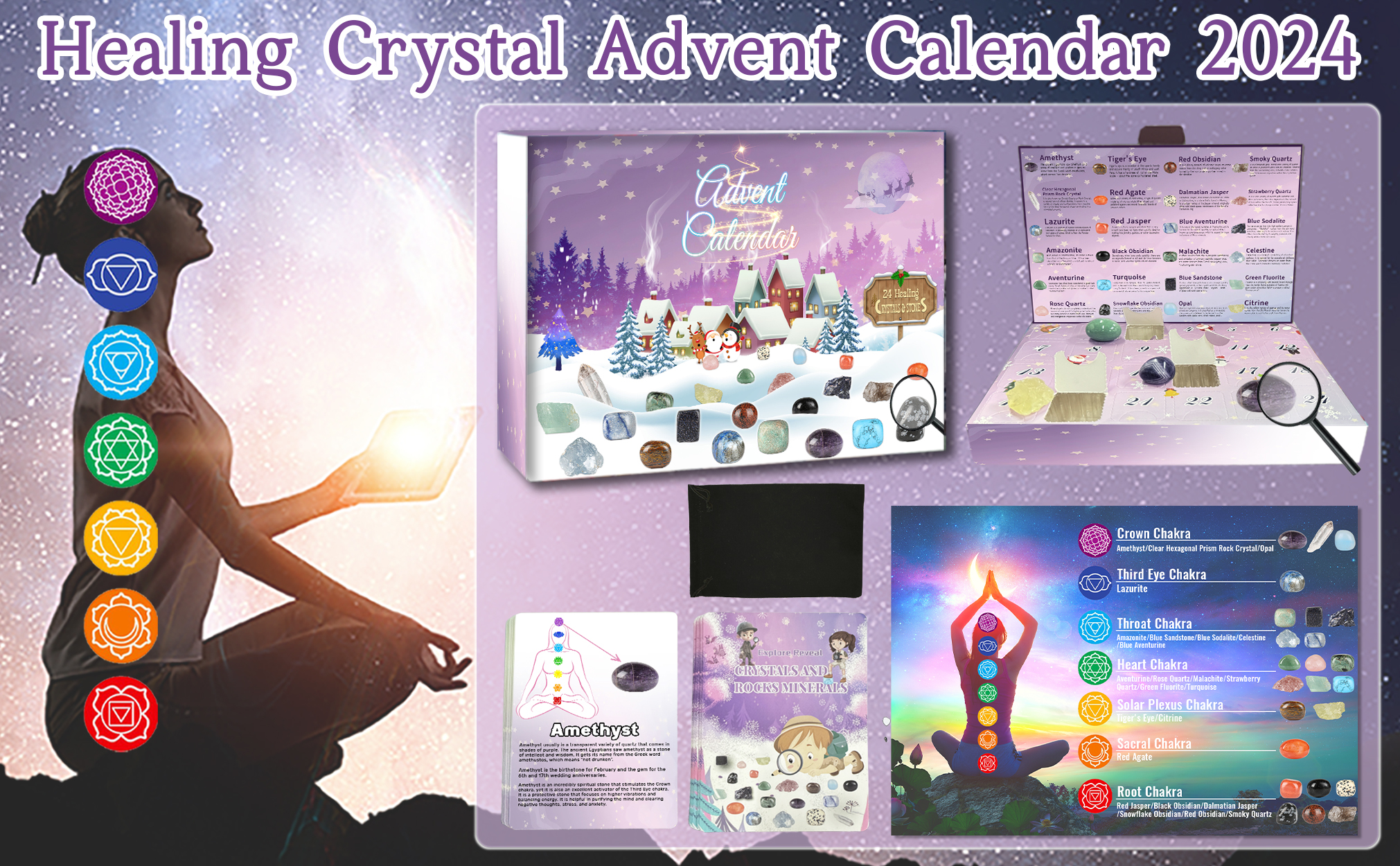 Reiki Kristal Halloween Aftellen Geschenkdoos, 2025 Halloween Adventskalender Met Mystieke Kristallen, De Magie Van Genezing En Energieoverdracht Kristallen