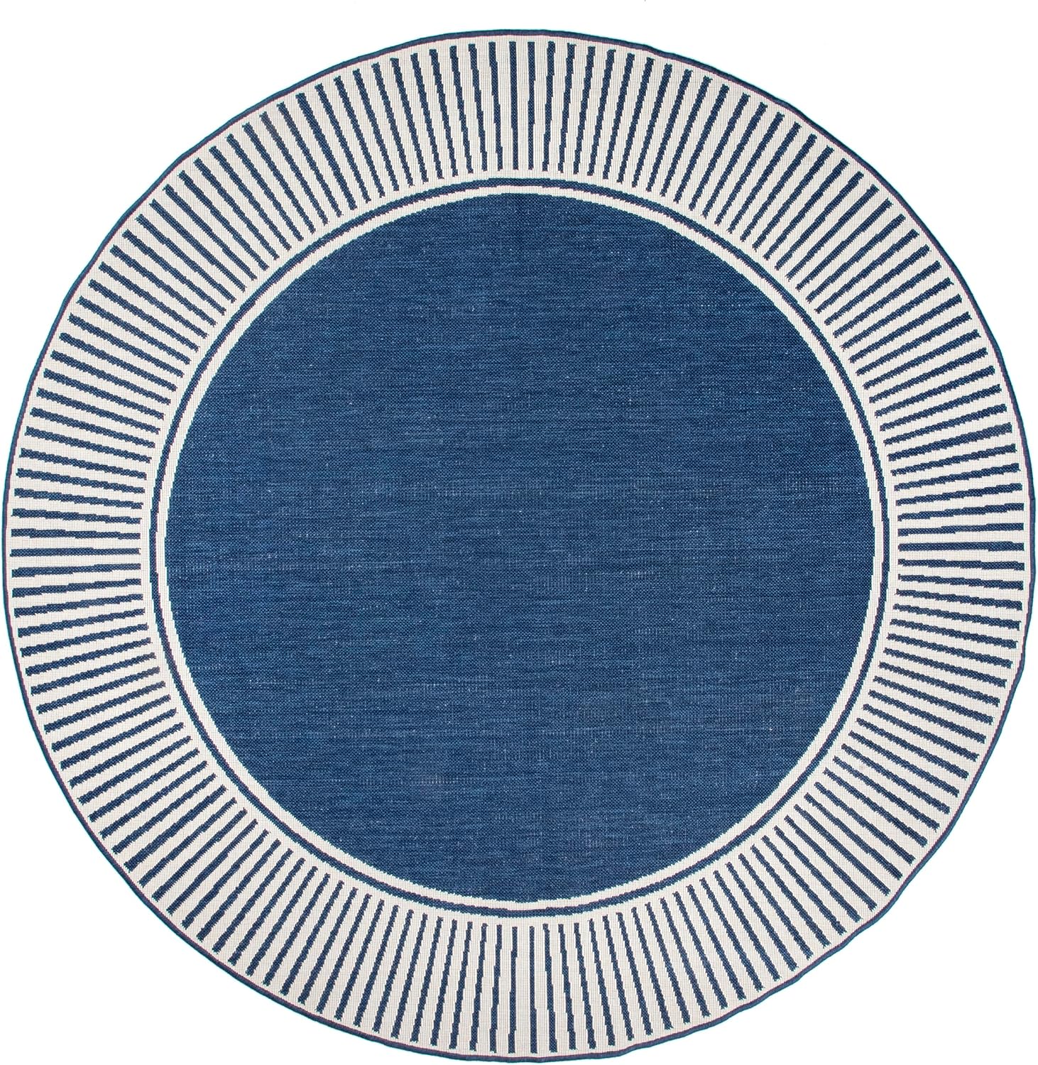 Nuloom Asha Navy/Ivory, 8' Round, Casual, Striped Border, Soft and Cozy, High Traffic, Stain Resistant, Easy Clean, Durable Area Rug for Indoor/Outdoor Patio, Deck, Porch, Garden, Courtyard