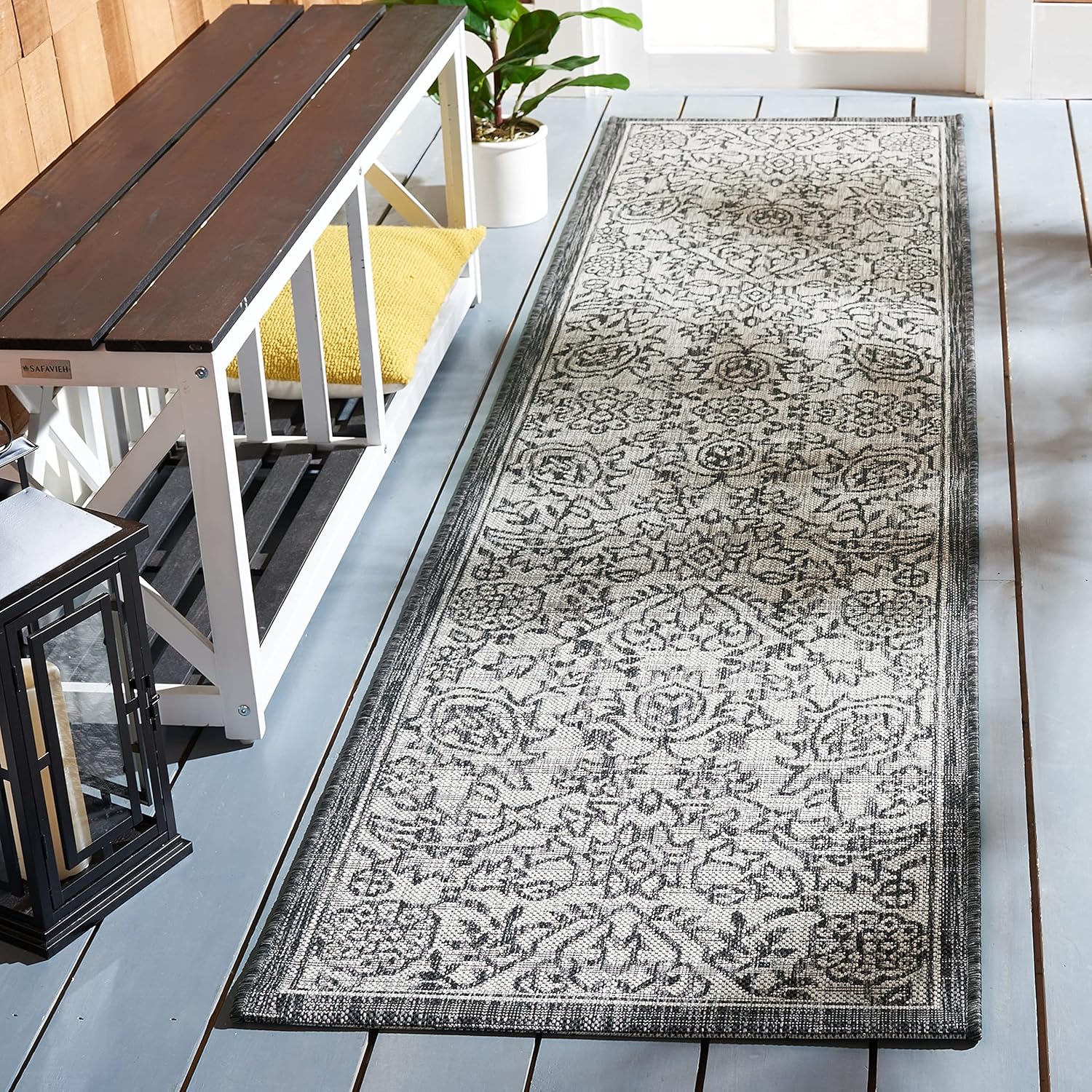SAFAVIEH Courtyard Collection 9' x 12' Grey/Black CY8968 Indoor/ Outdoor Waterproof Easy-Cleaning Patio Backyard Mudroom Area-Rug