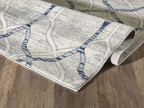 Miniatura 7 de Abani Alfombra moderna de 3 x 5 pies, diseño geométrico gris y azul, colección Arto