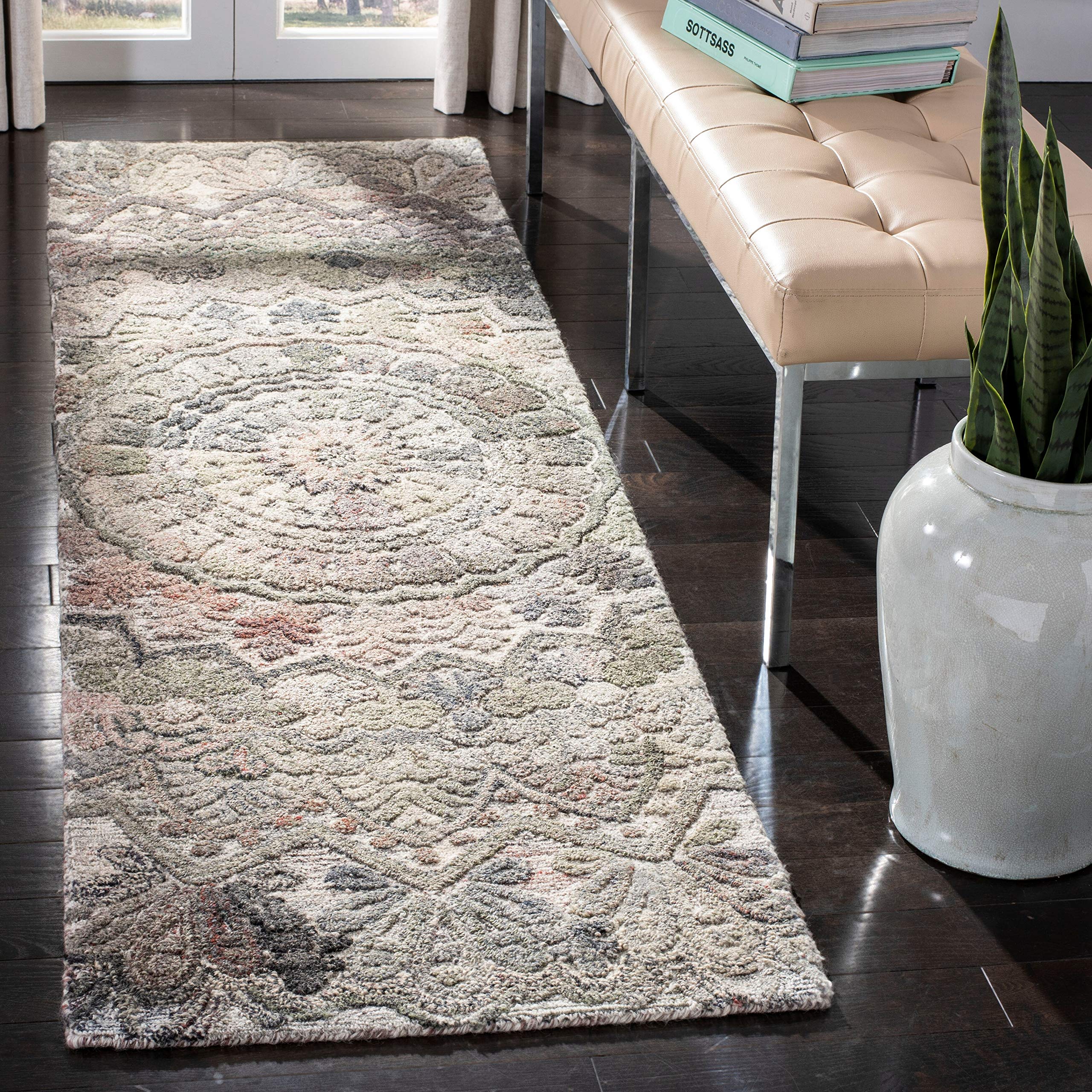SAFAVIEH Marquee Collection 2'3" x 8' Grey/Multi MRQ110A Handmade Mandala Medallion Wool Runner Rug
